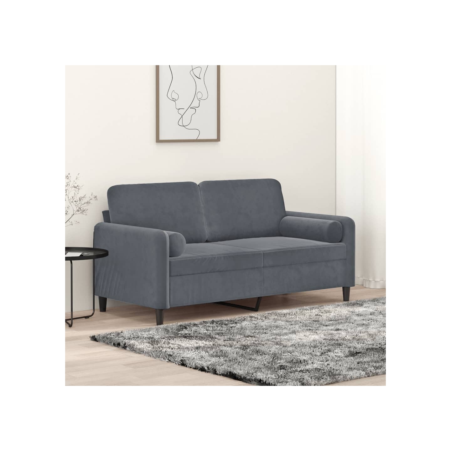 Canapé 2 places avec oreillers gris foncé 140 cm velours