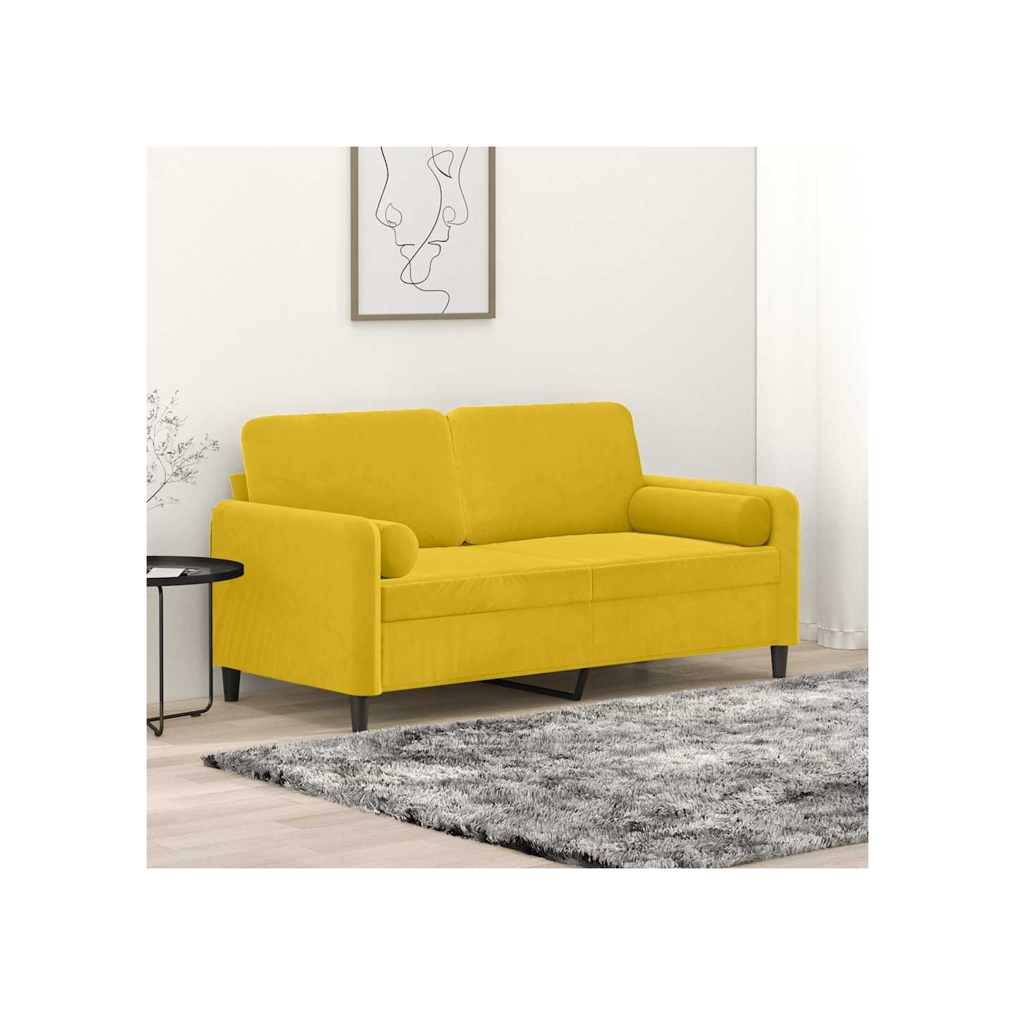 Canapé 2 places avec oreillers décoratifs jaune 140 cm velours