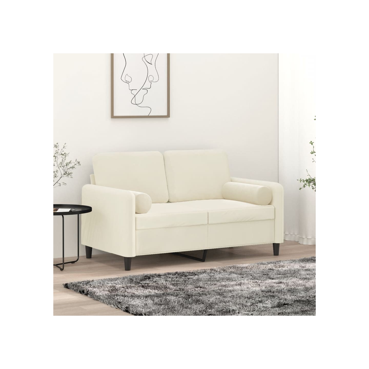 Canapé 2 places avec oreillers décoratifs crème 120 cm velours