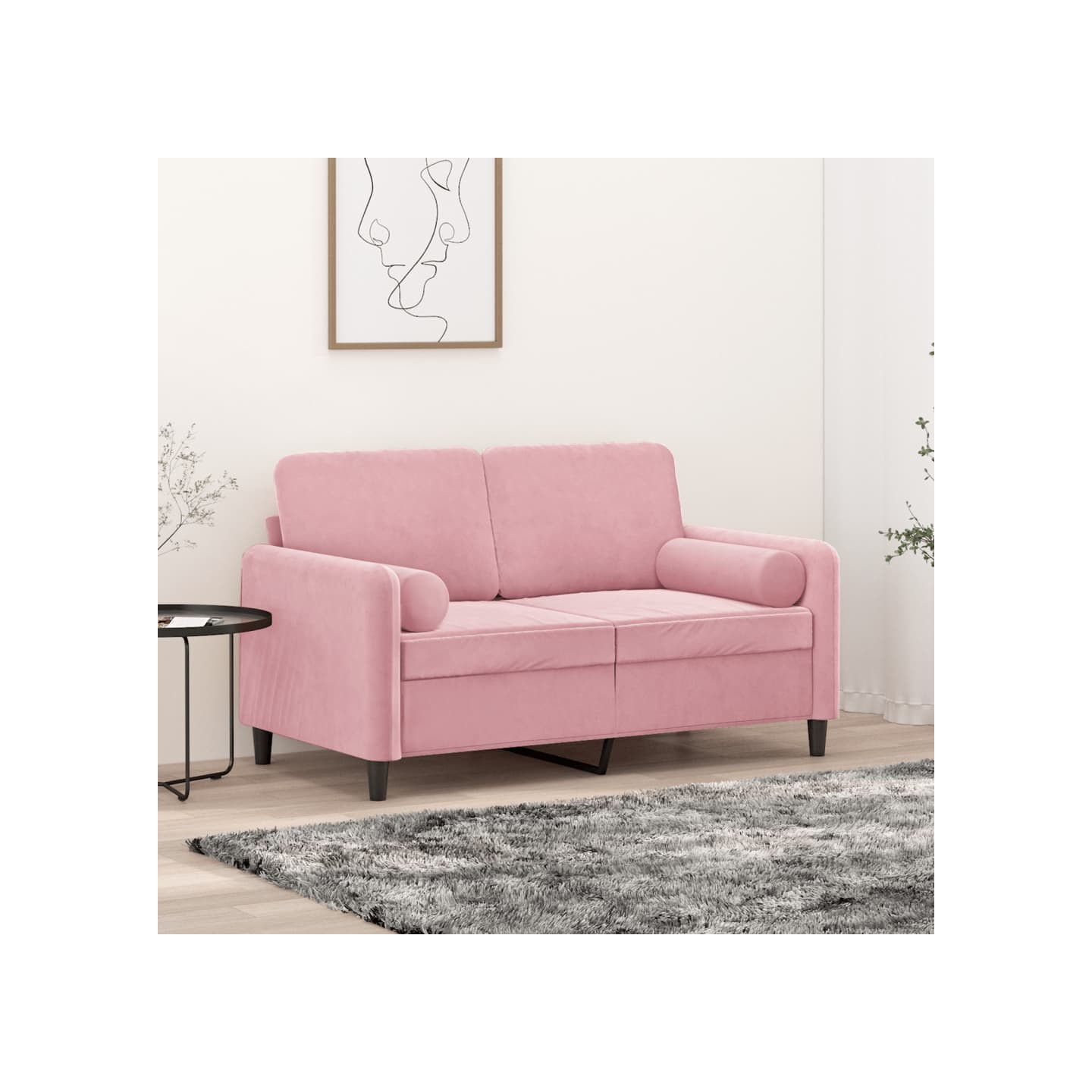Canapé 2 places avec oreillers décoratifs rose 120 cm velours