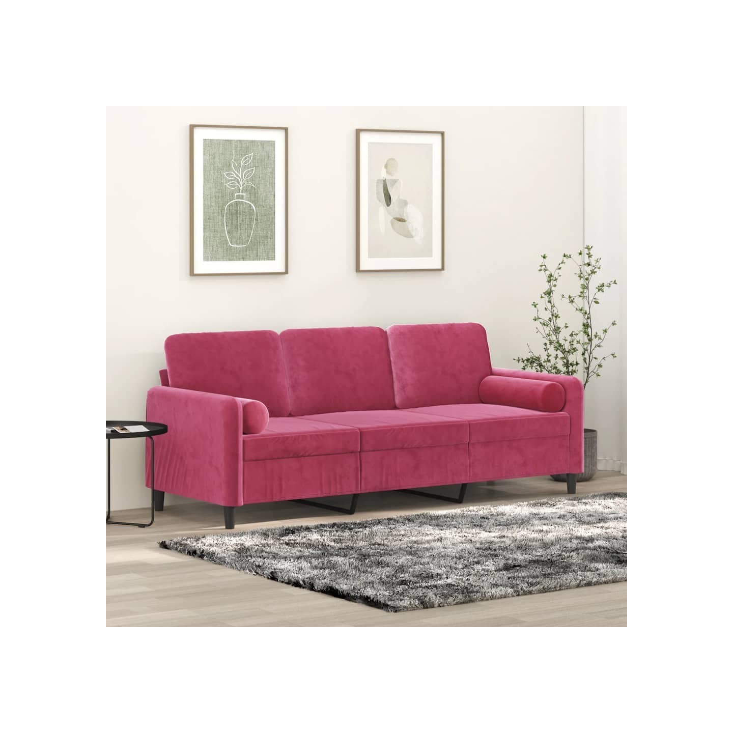 Canapé 3 places avec oreillers bordeaux 180 cm velours
