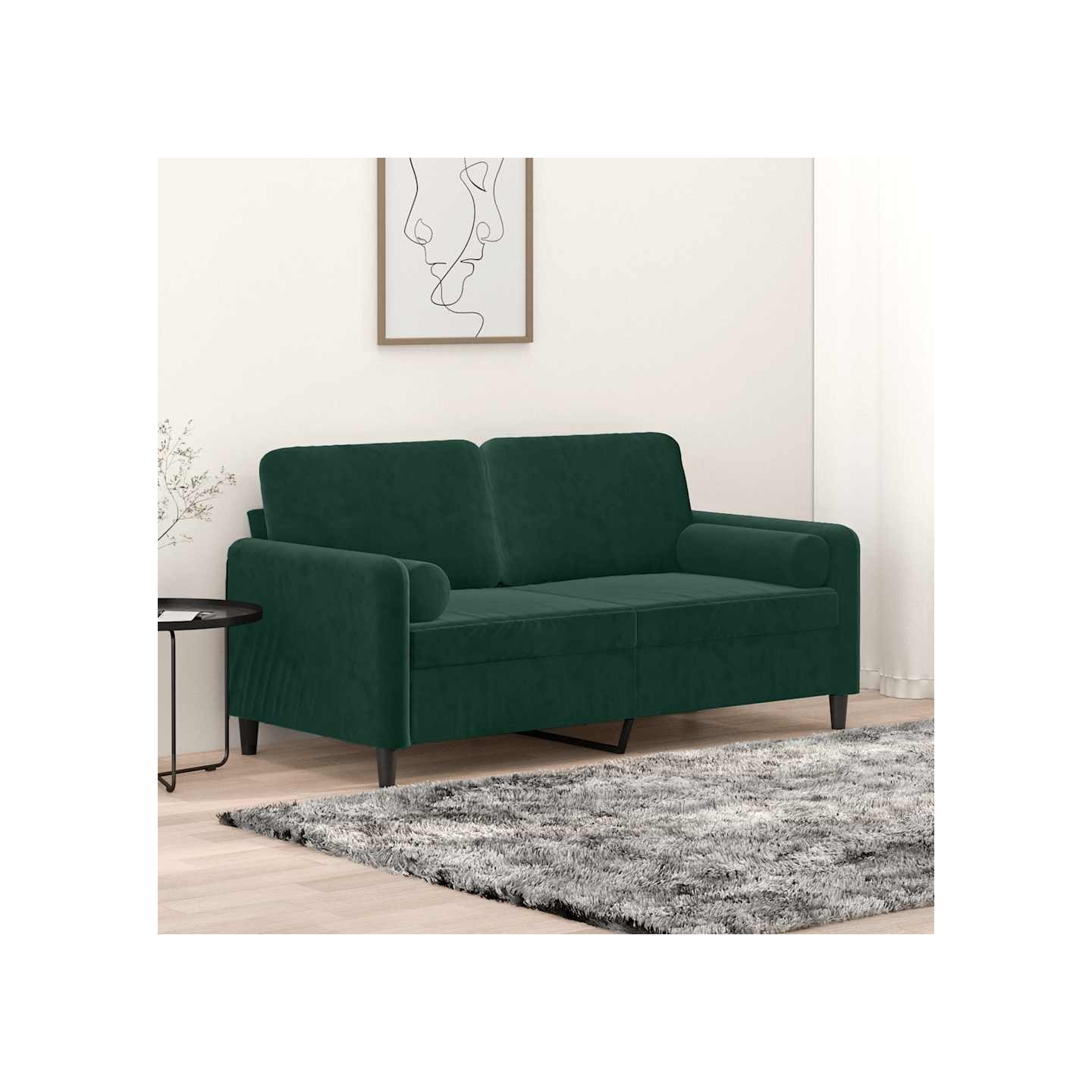 Canapé 2 places avec oreillers vert foncé 140 cm velours
