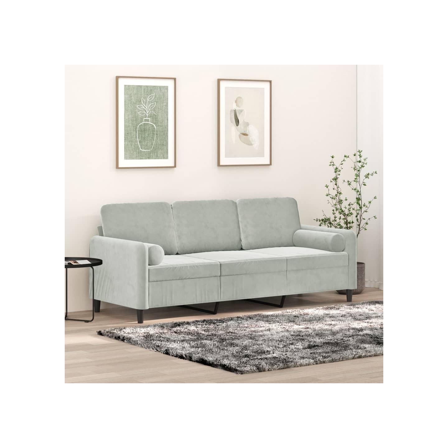 Canapé 3 places avec oreillers gris clair 180 cm velours