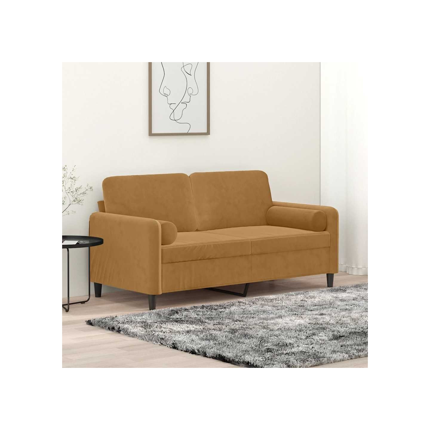 Canapé 2 places avec oreillers décoratifs brun 140 cm velours