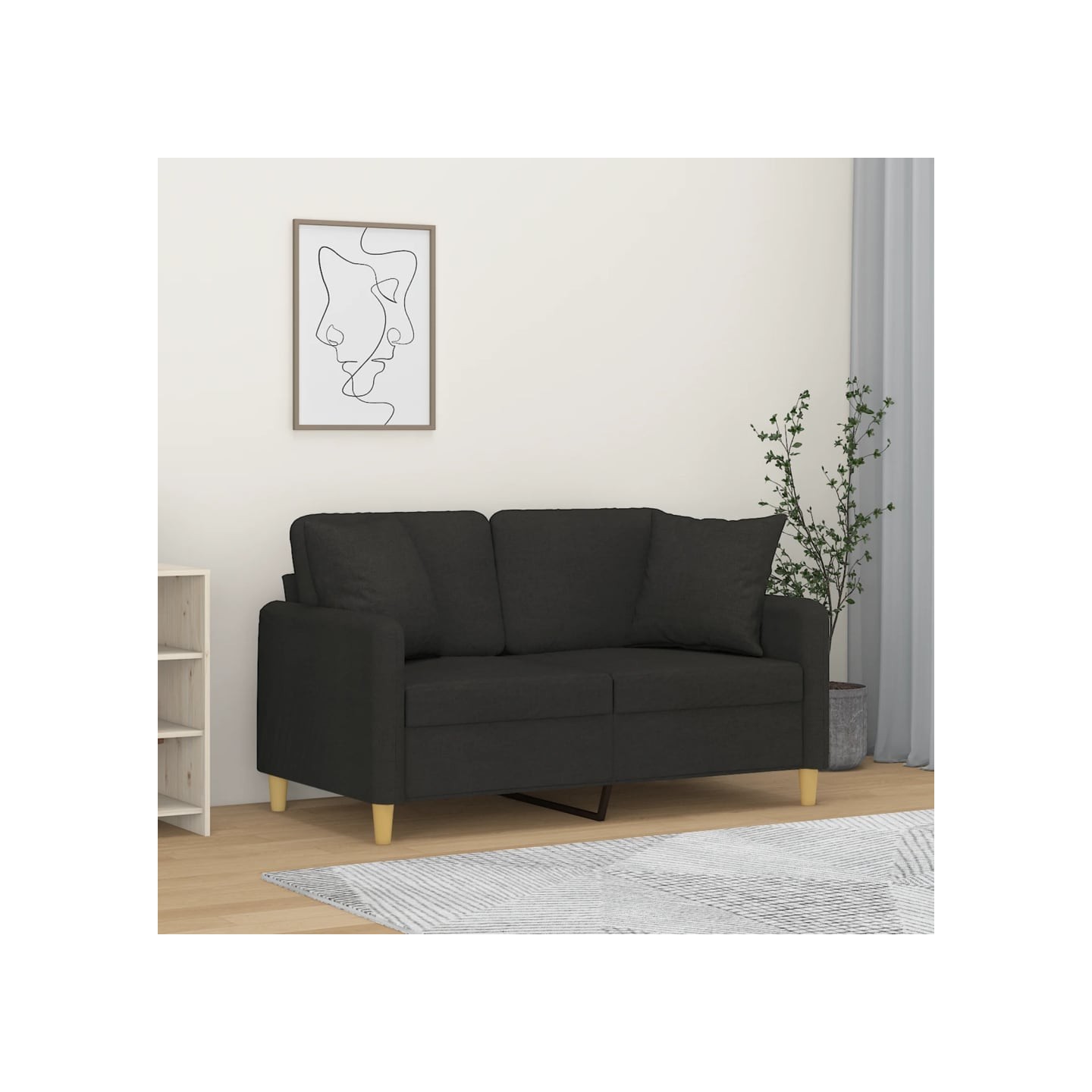 Canapé 2 places avec oreillers décoratifs noir 120 cm tissu