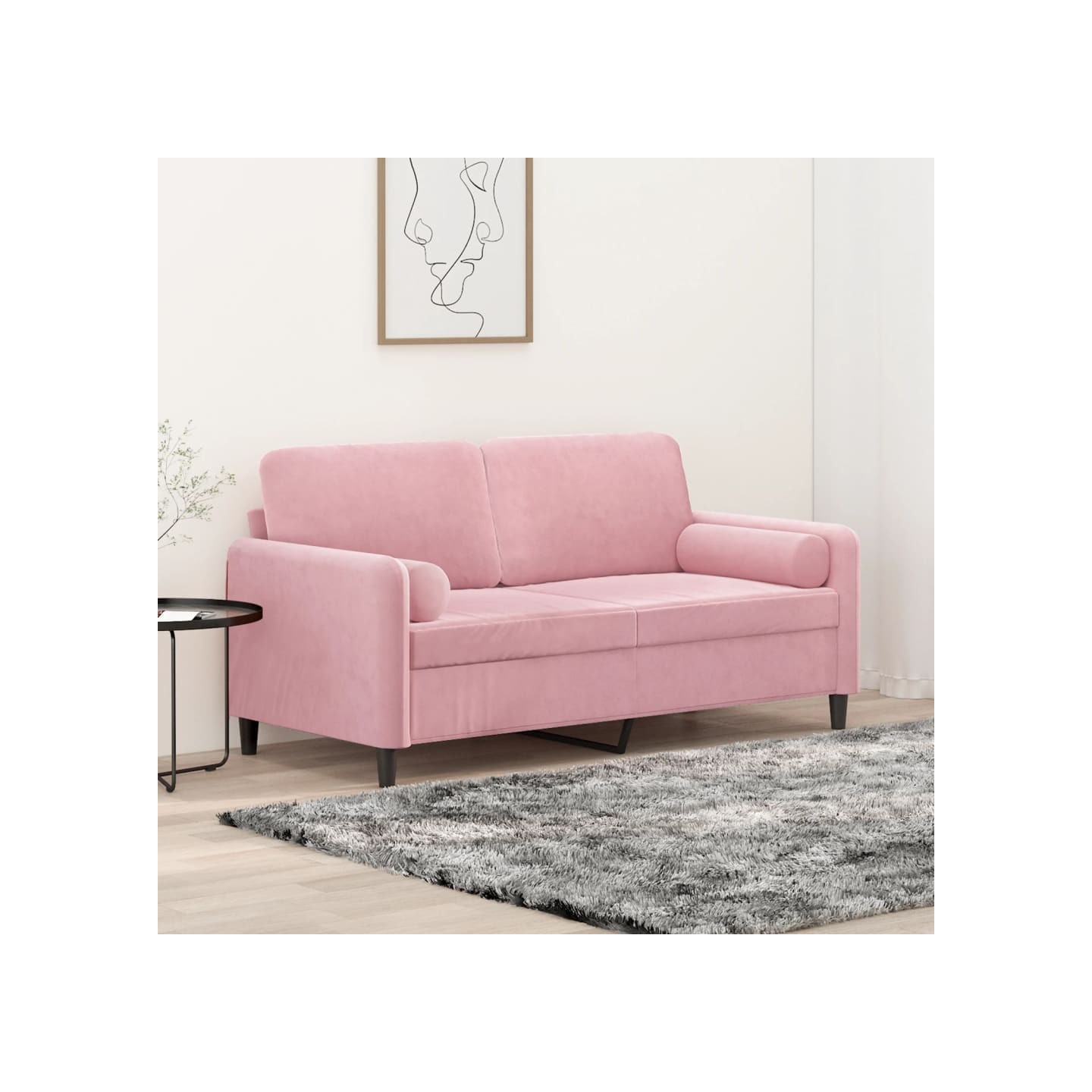 Canapé 2 places avec oreillers décoratifs rose 140 cm velours
