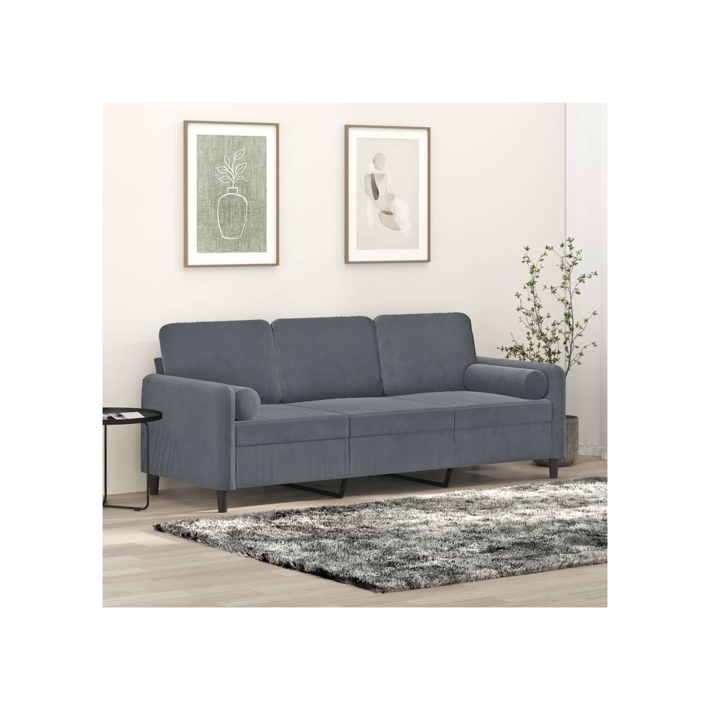 Canapé 3 places avec oreillers gris foncé 180 cm velours