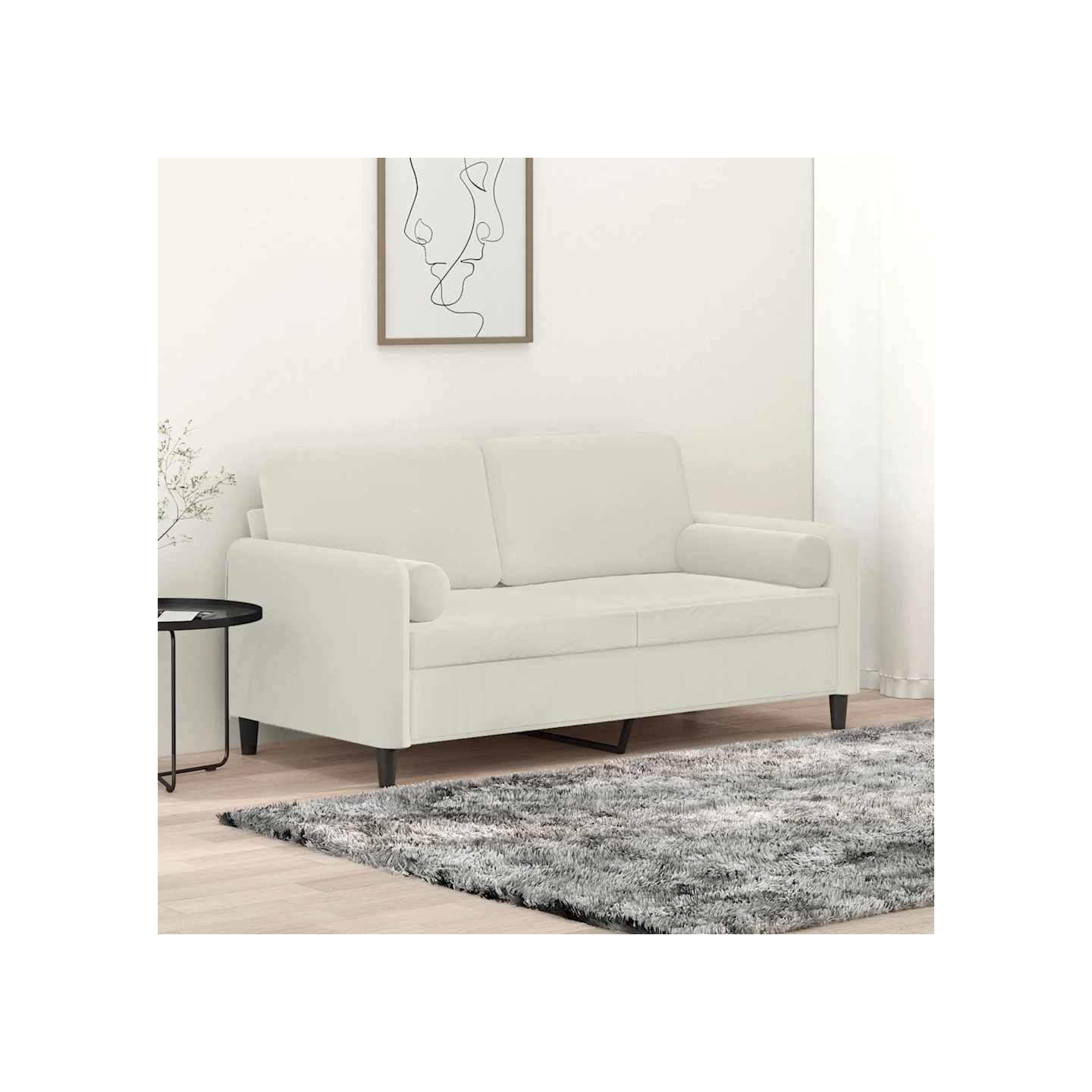 Canapé 2 places avec oreillers décoratifs crème 140 cm velours