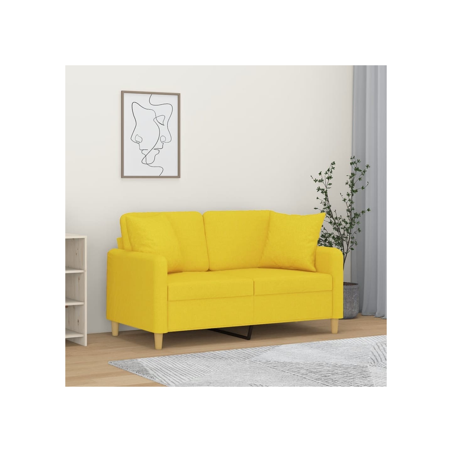 Canapé 2 places avec oreillers jaune clair 120 cm tissu