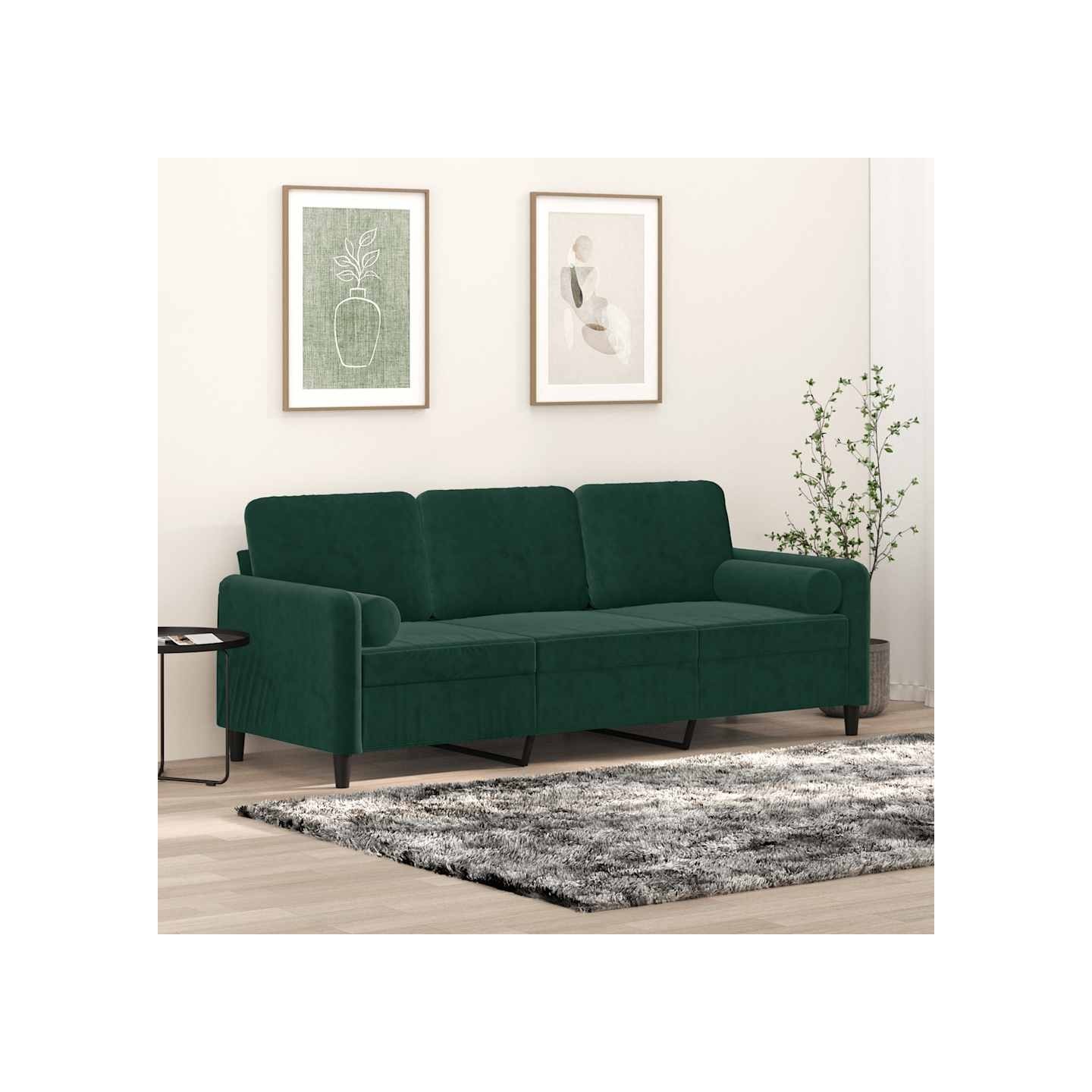 Canapé 3 places avec oreillers vert foncé 180 cm velours