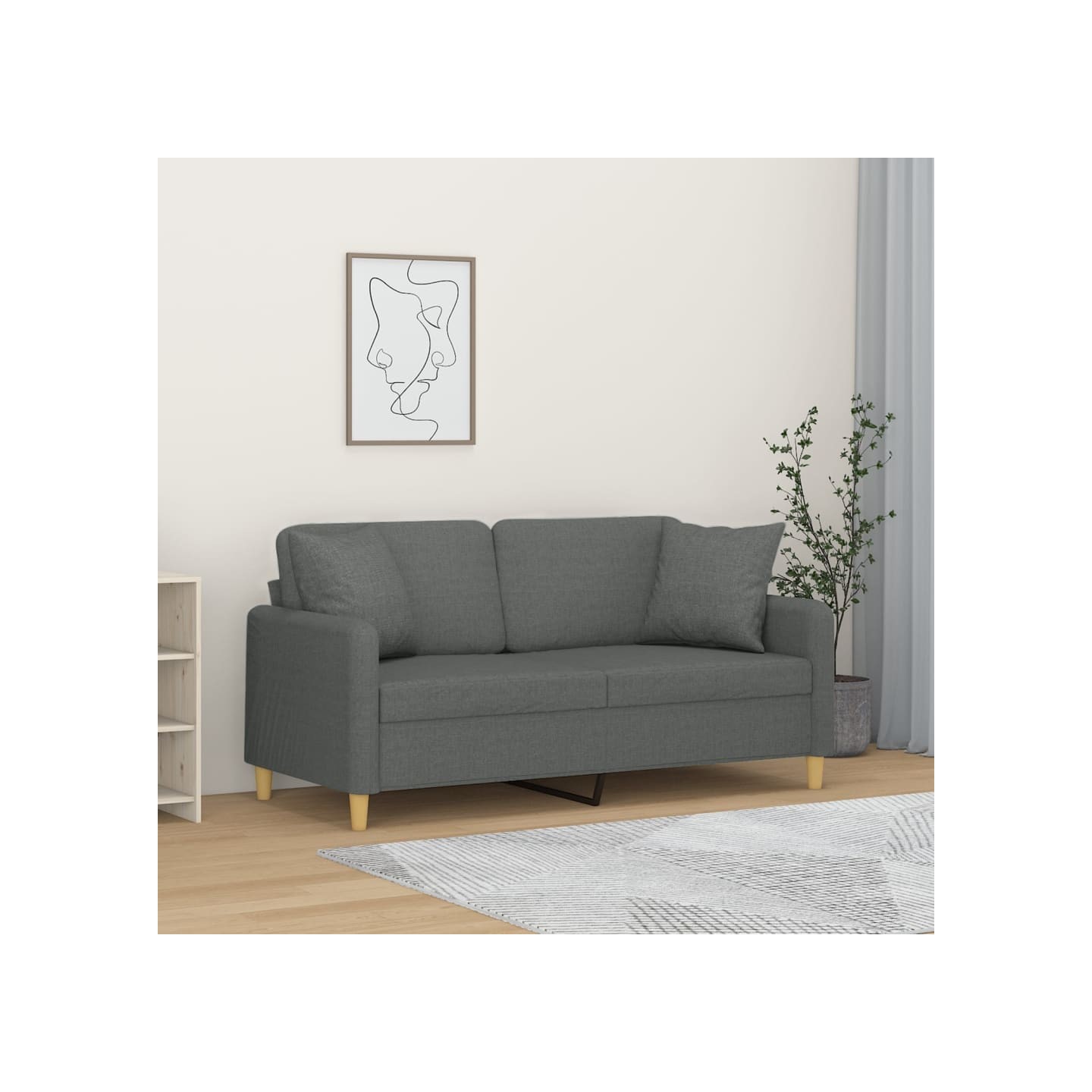Canapé 2 places avec oreillers gris foncé 140 cm tissu