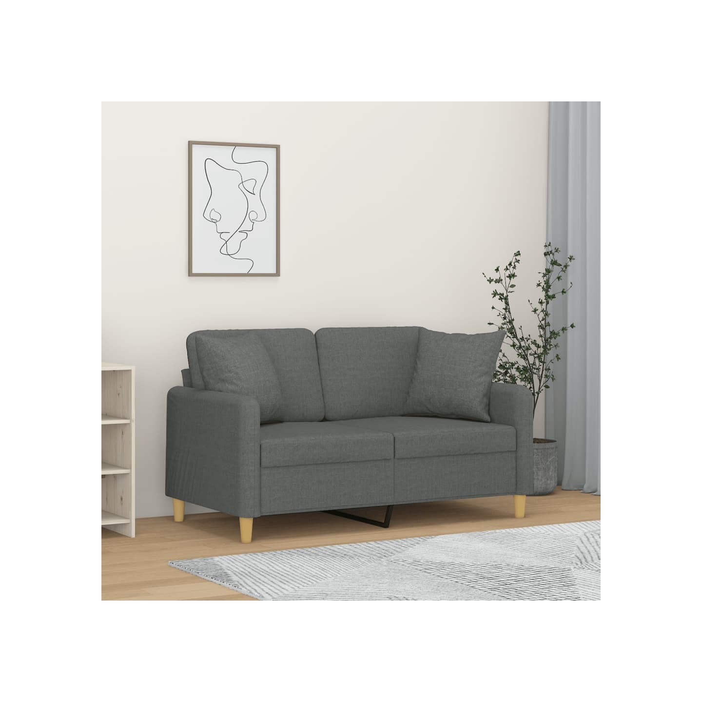 Canapé 2 places avec oreillers gris foncé 120 cm tissu