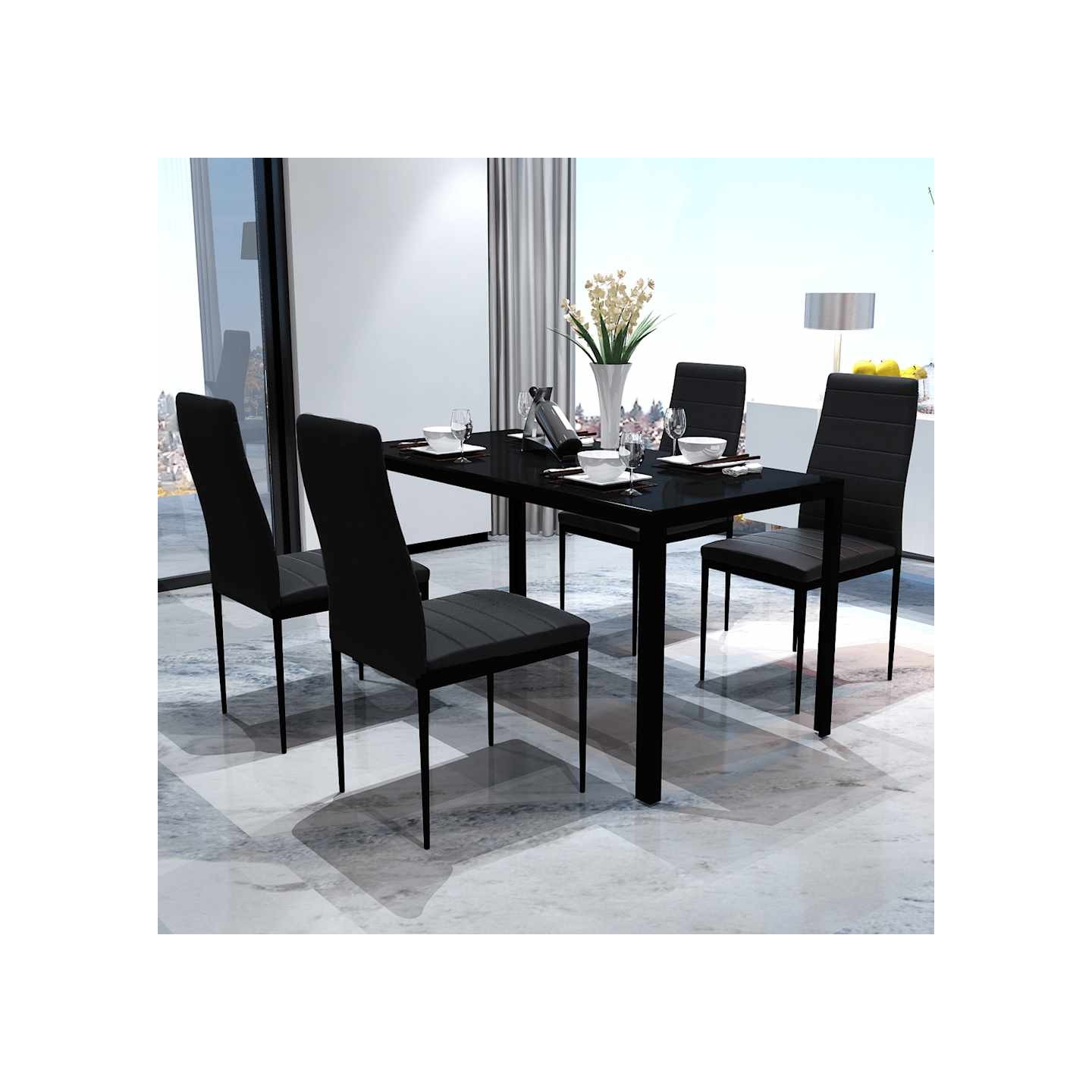 Ensemble de salle à manger 5 pcs Cuir synthétique Noir