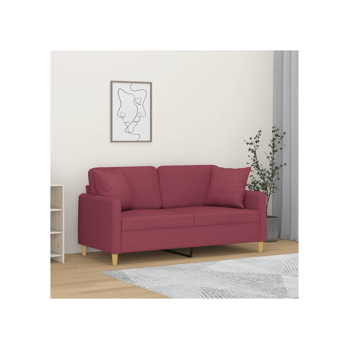 Canapé 2 places avec oreillers bordeaux 140 cm tissu