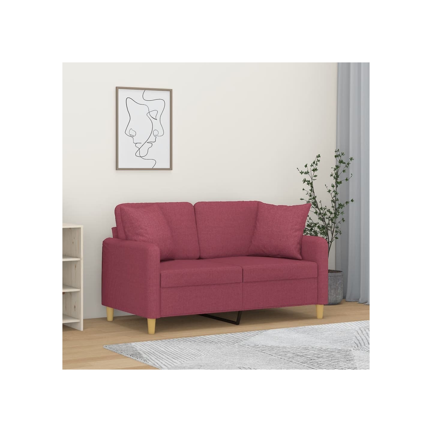 Canapé 2 places avec oreillers bordeaux 120 cm tissu
