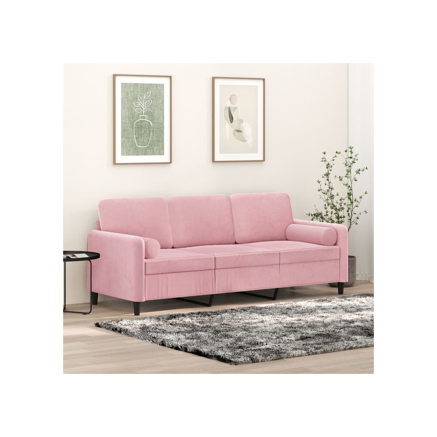 Canapé 3 places avec oreillers décoratifs rose 180 cm velours