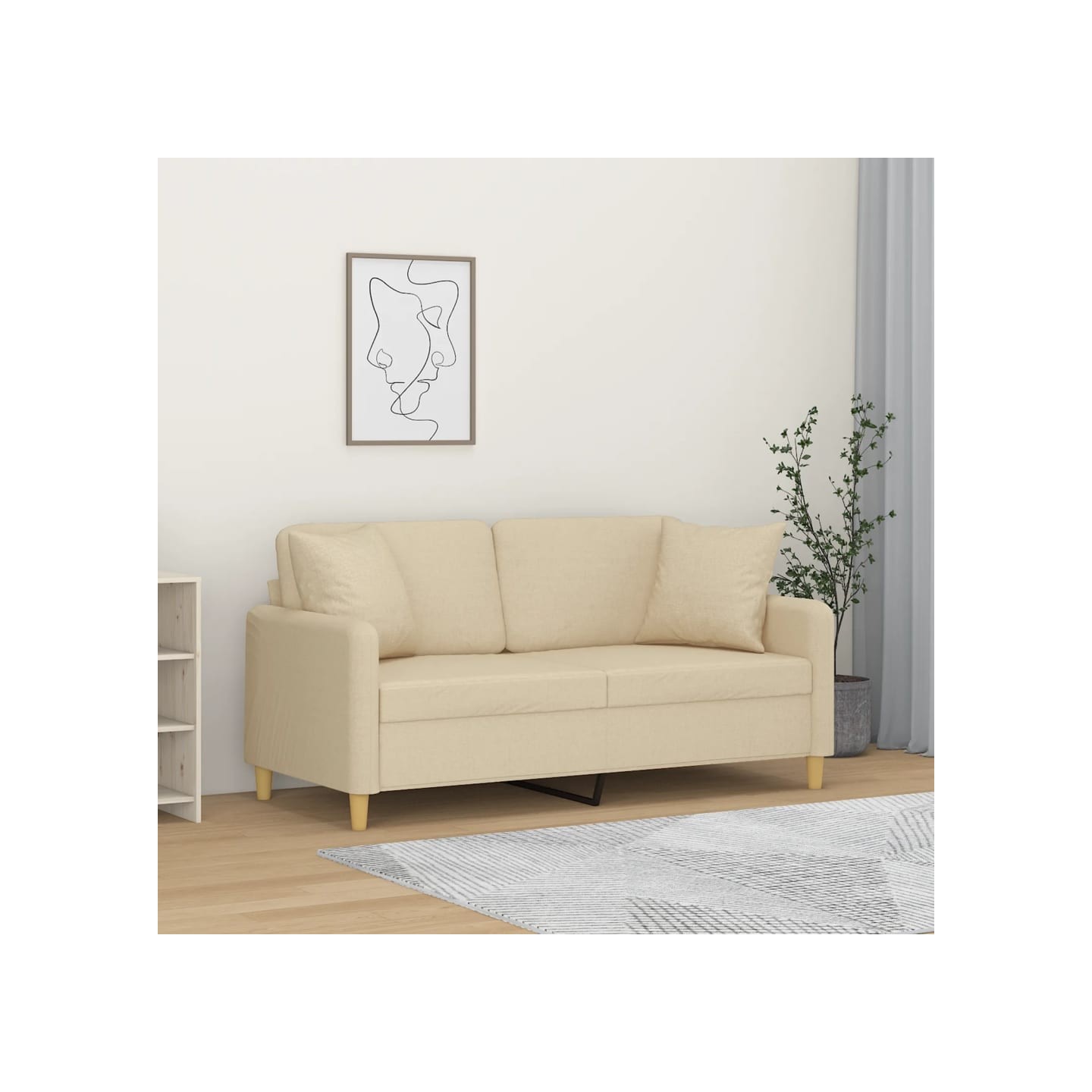 Canapé 2 places avec oreillers décoratifs crème 140 cm tissu