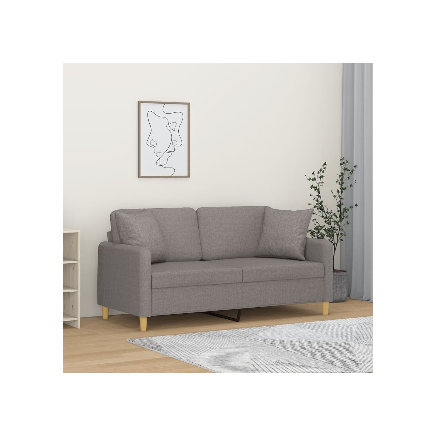 Canapé 2 places avec oreillers décoratifs taupe 140 cm tissu