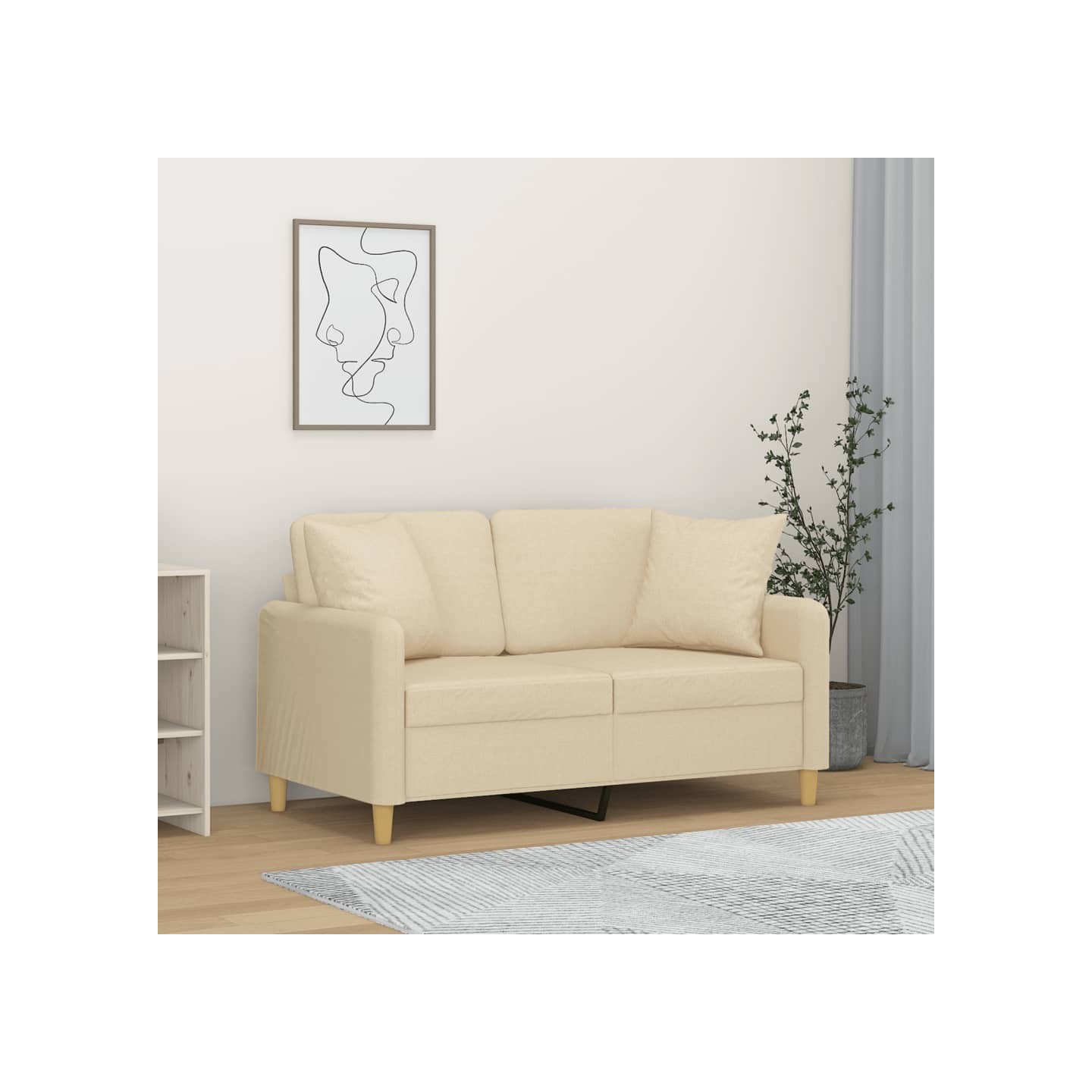 Canapé 2 places avec oreillers décoratifs crème 120 cm tissu