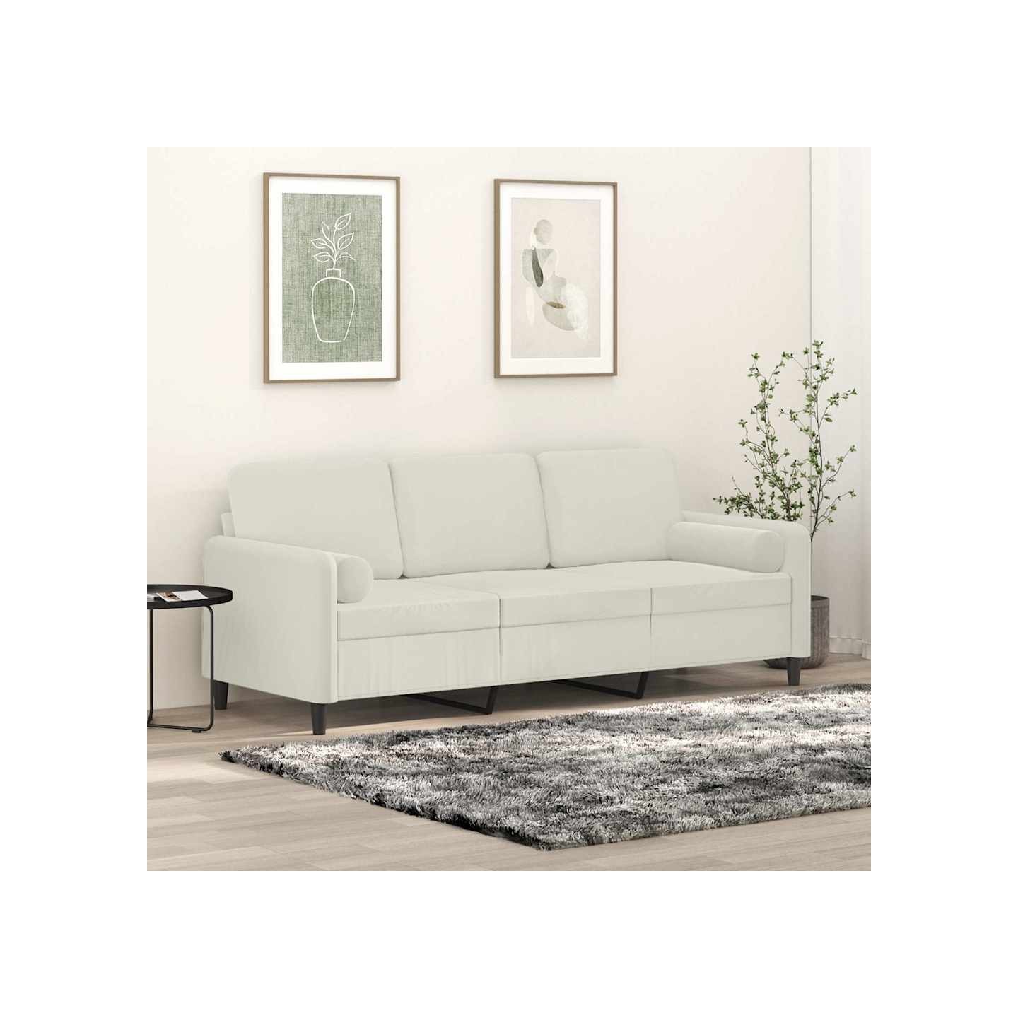Canapé 3 places avec oreillers décoratifs crème 180 cm velours
