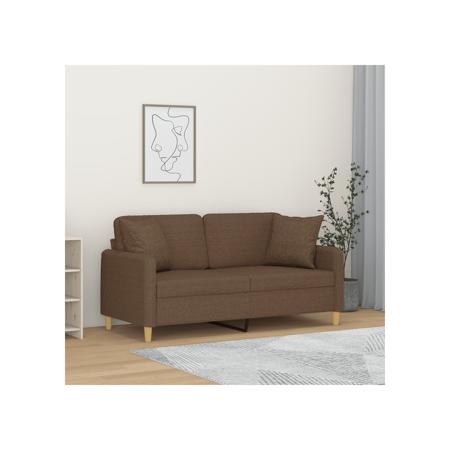 Canapé 2 places avec oreillers décoratifs marron 140 cm tissu
