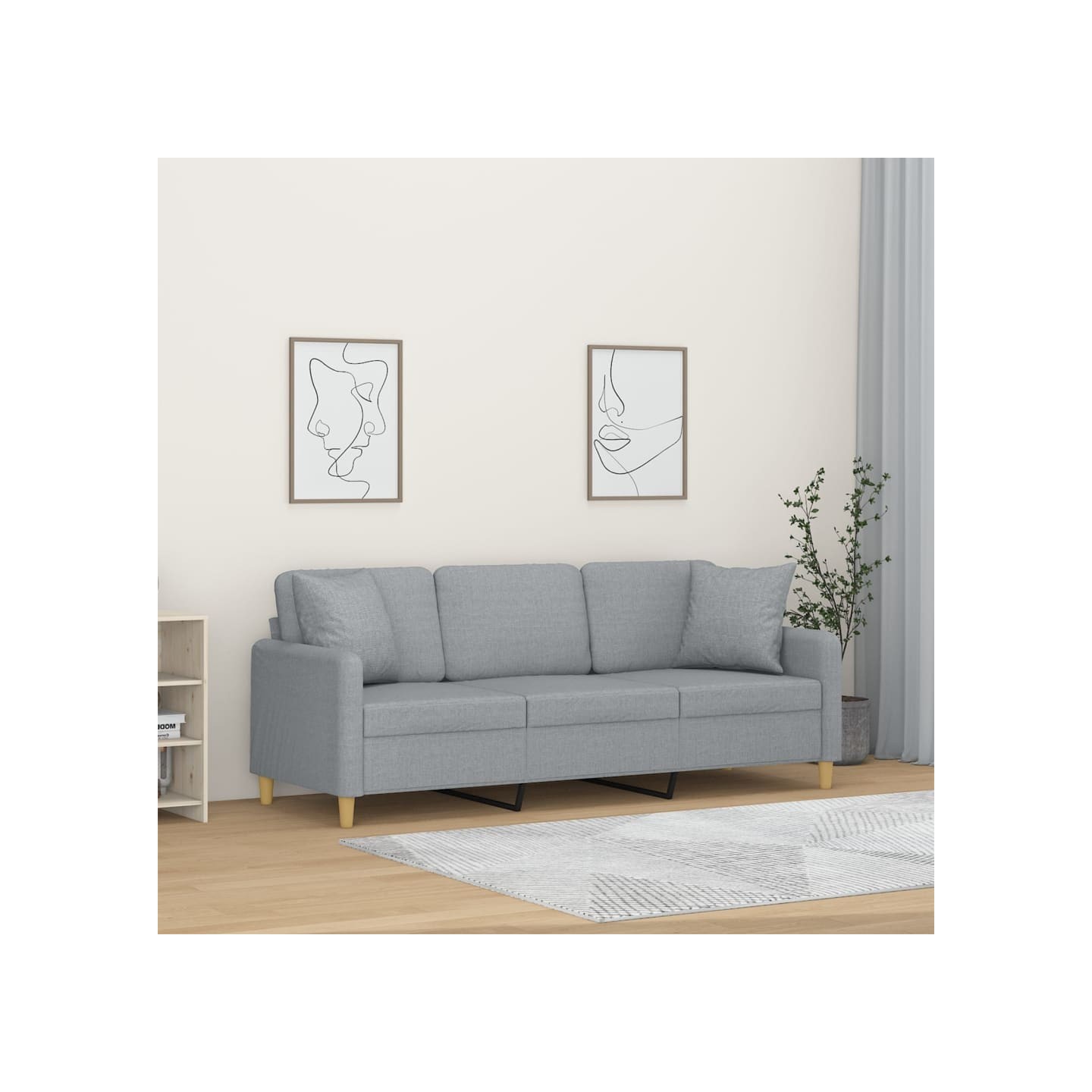 Canapé 3 places avec oreillers gris clair 180 cm tissu