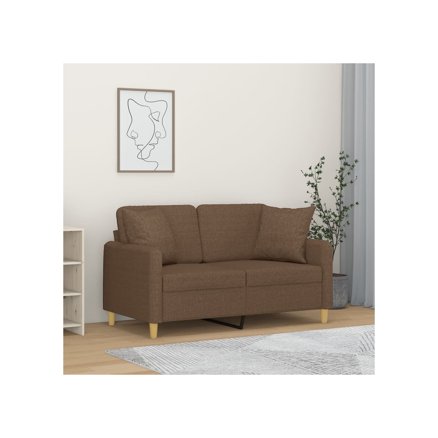 Canapé 2 places avec oreillers décoratifs marron 120 cm tissu