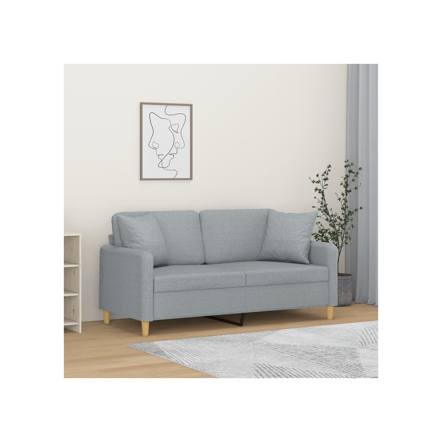 Canapé 2 places avec oreillers gris clair 140 cm tissu