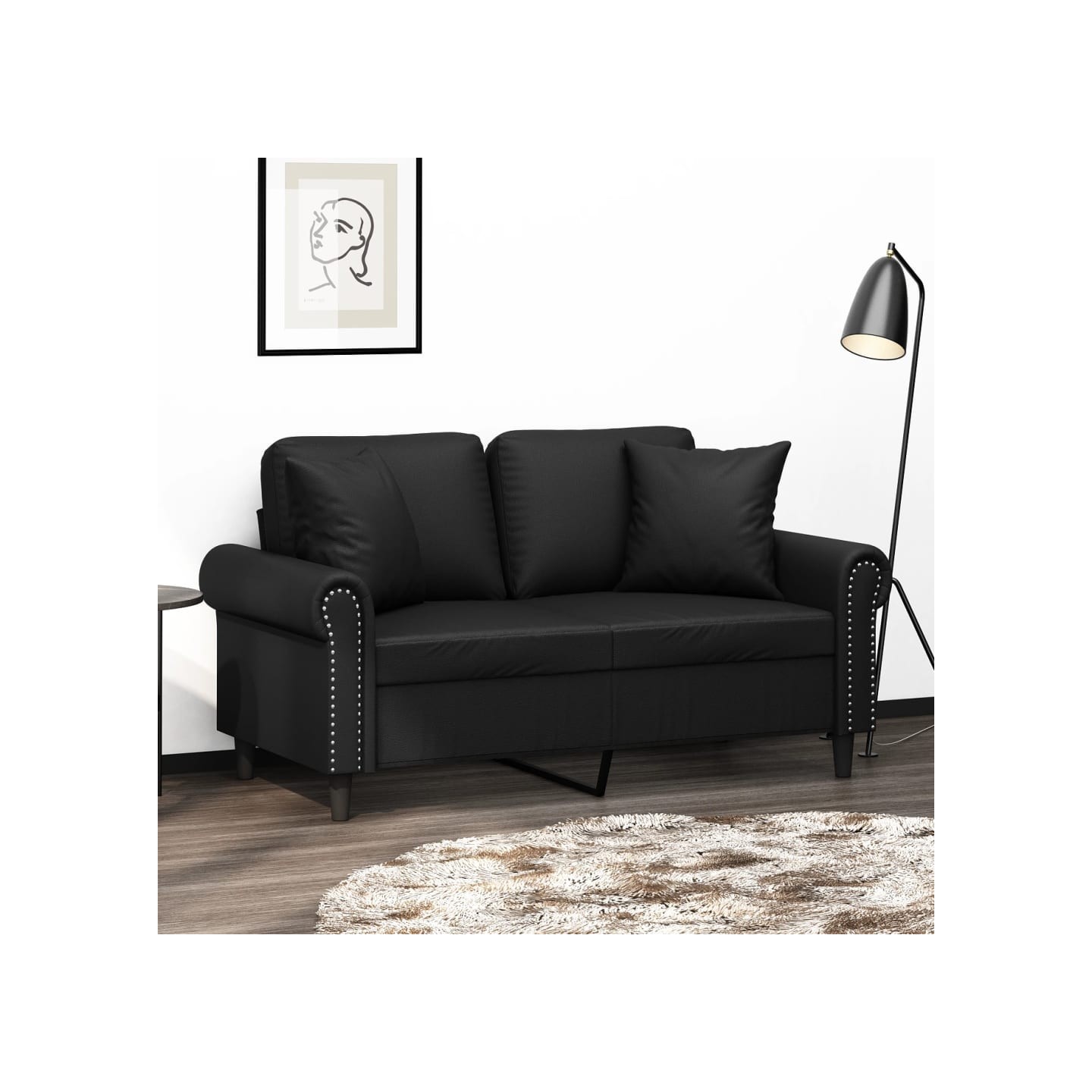 Canapé 2 places avec oreillers décoratifs noir 120cm similicuir