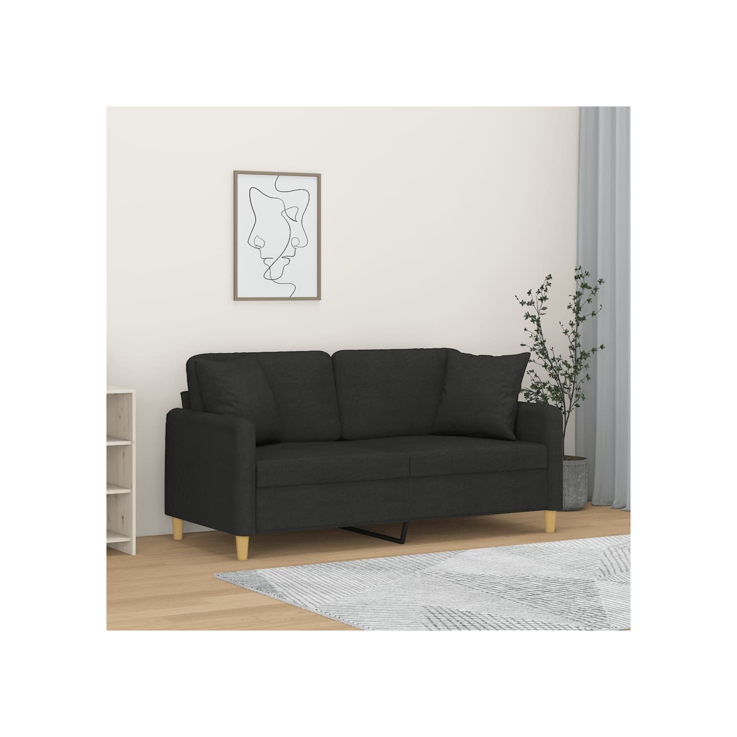 Canapé 2 places avec oreillers décoratifs noir 140 cm tissu