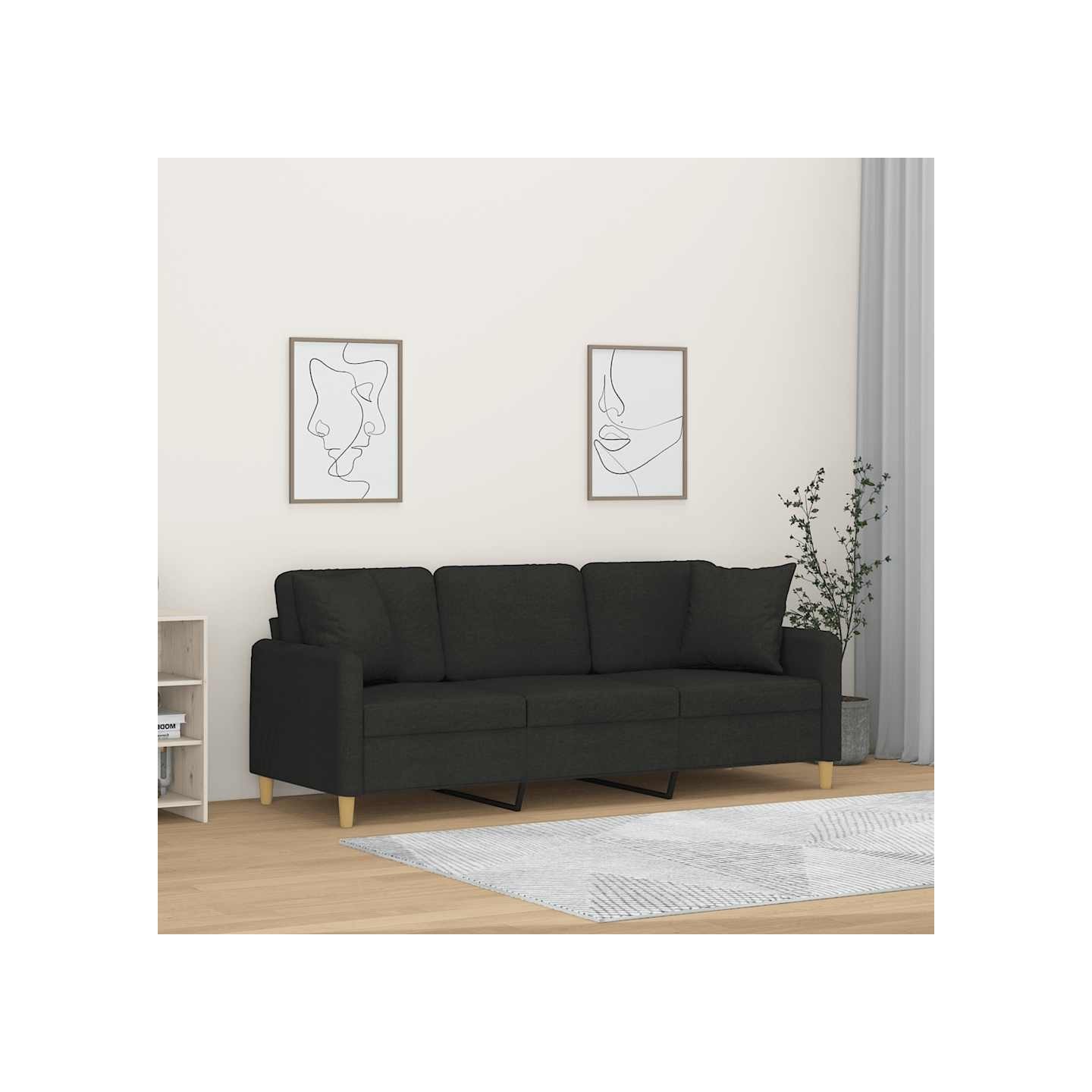 Canapé 3 places avec oreillers décoratifs noir 180 cm tissu