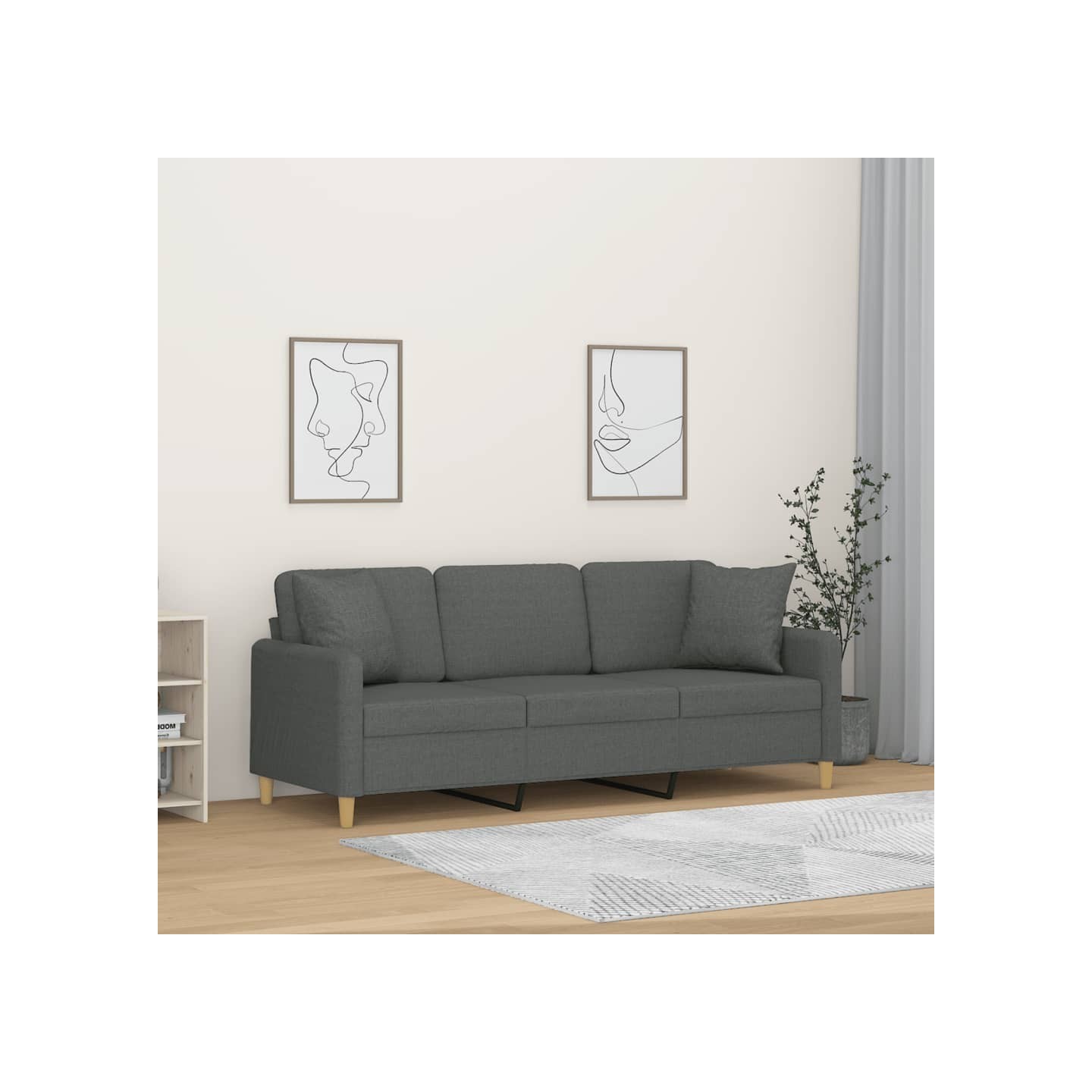 Canapé 3 places avec oreillers gris foncé 180 cm tissu