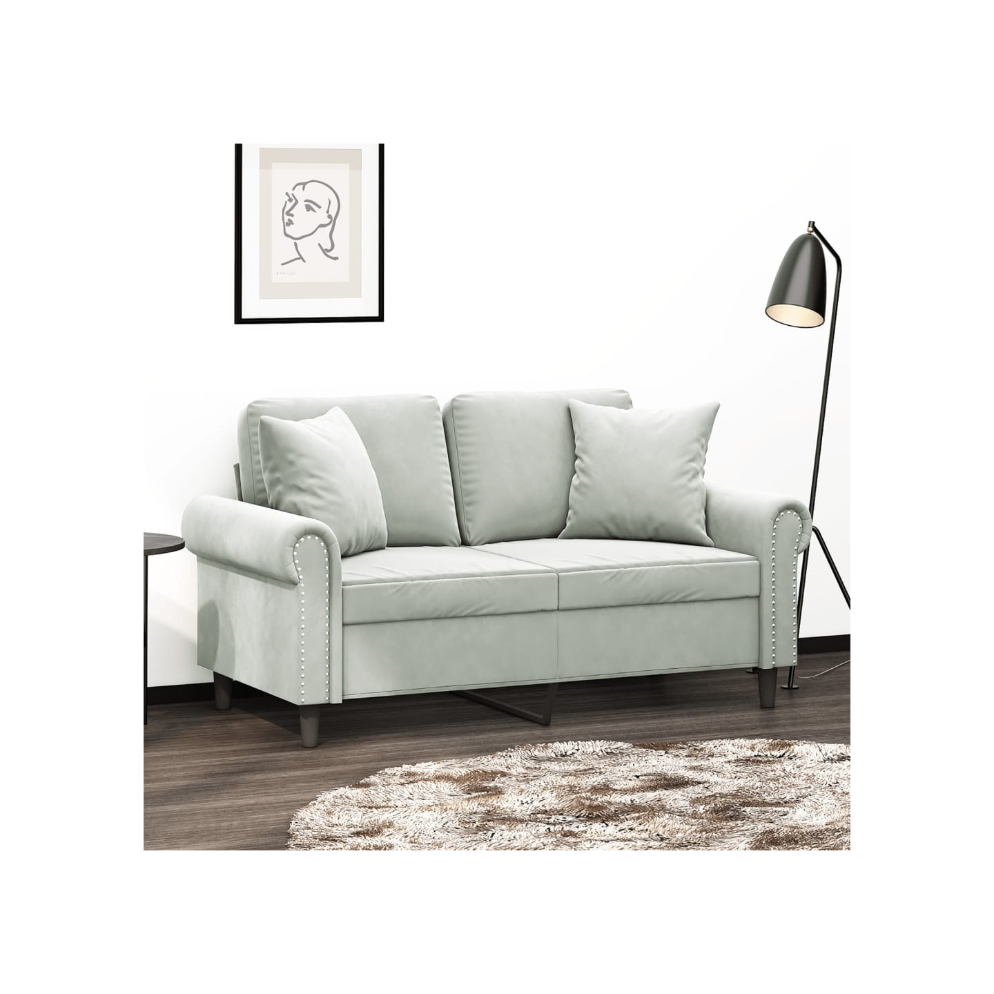 Canapé 2 places avec oreillers gris clair 120 cm velours
