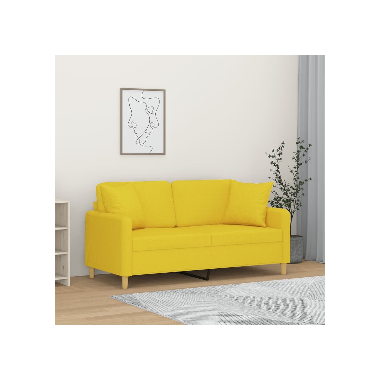 Canapé 2 places avec oreillers jaune clair 140 cm tissu