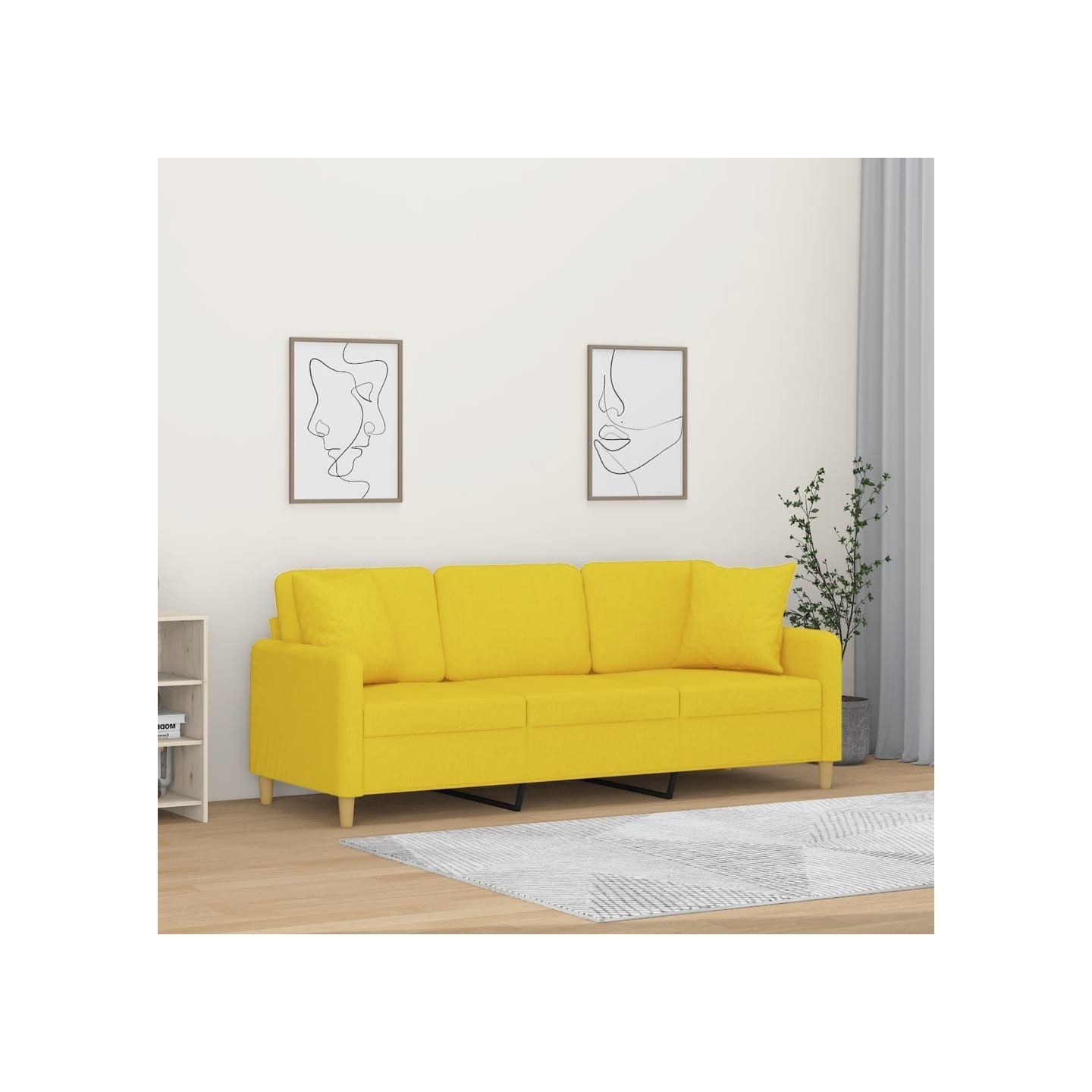Canapé 3 places avec oreillers jaune clair 180 cm tissu