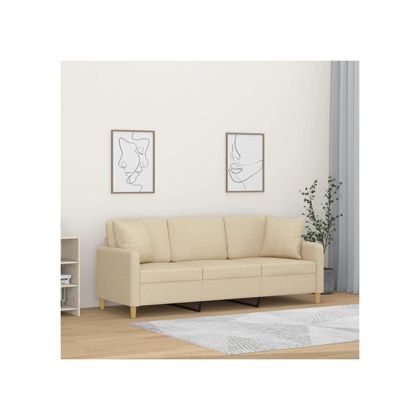 Canapé 3 places avec oreillers décoratifs crème 180 cm tissu