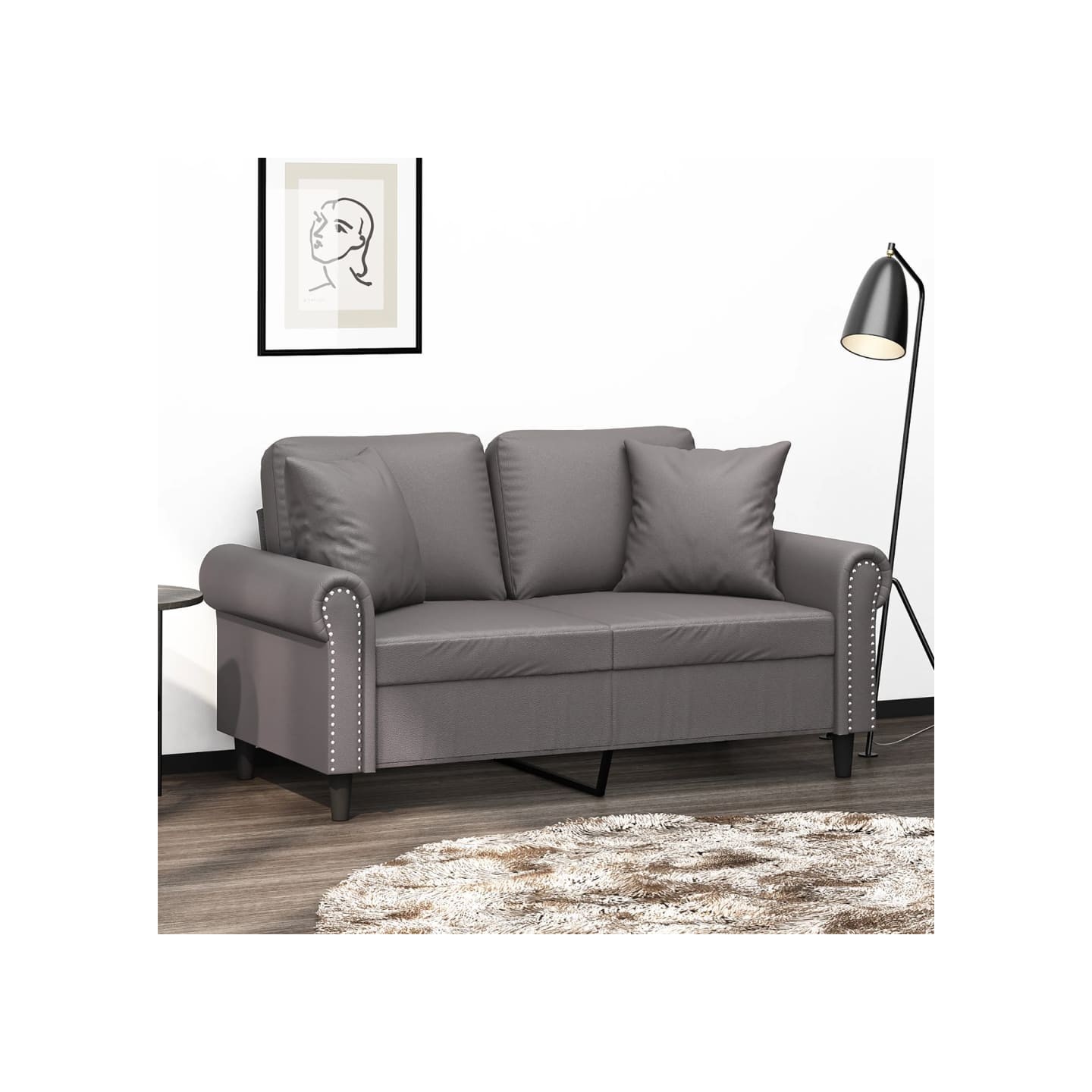 Canapé 2 places avec oreillers gris 120 cm similicuir