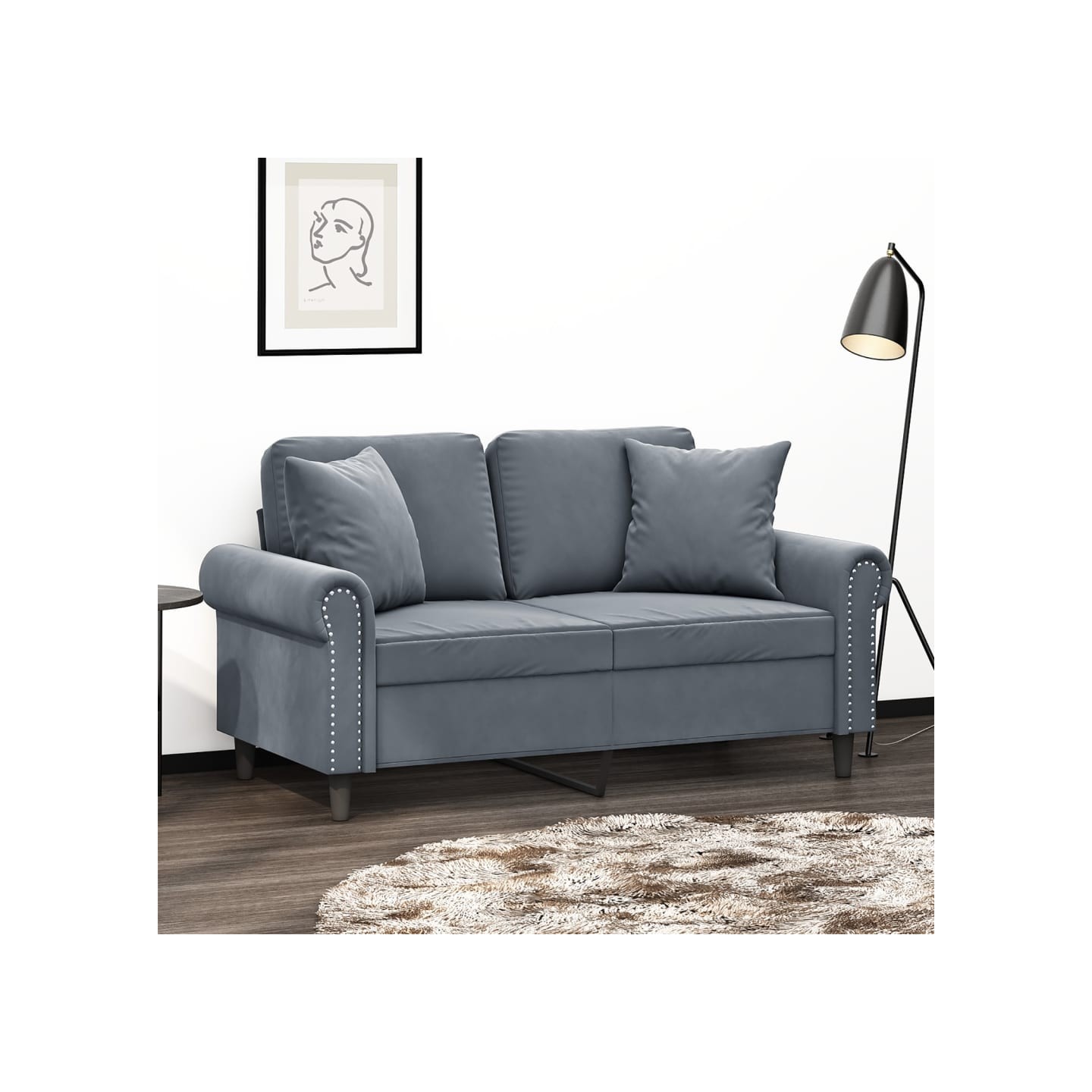 Canapé 2 places avec oreillers gris foncé 120 cm velours