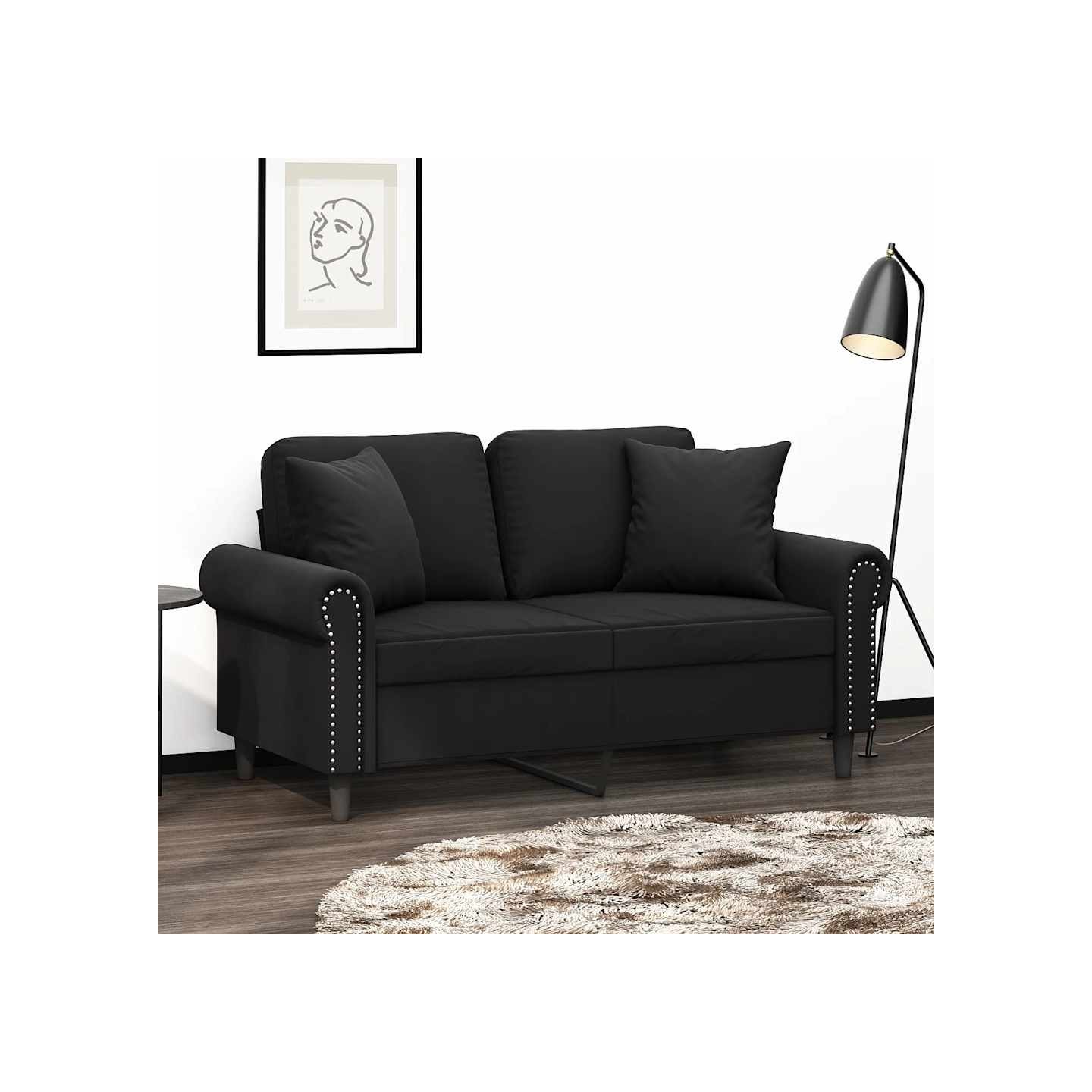 Canapé 2 places avec oreillers décoratifs noir 120 cm velours