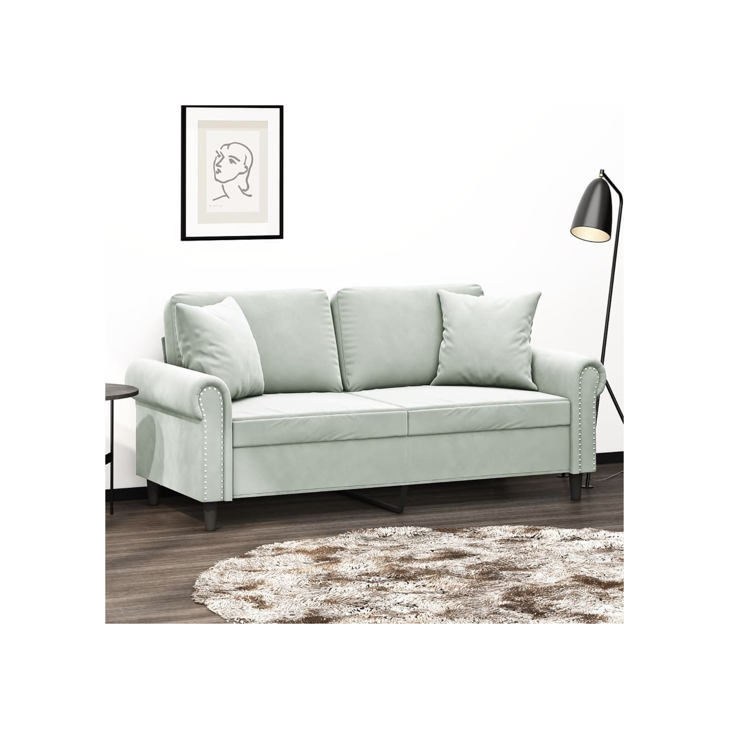 Canapé 2 places avec oreillers gris clair 140 cm velours