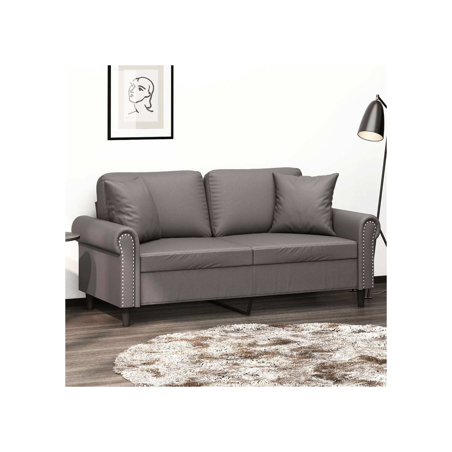 Canapé 2 places avec oreillers décoratifs gris 140cm similicuir