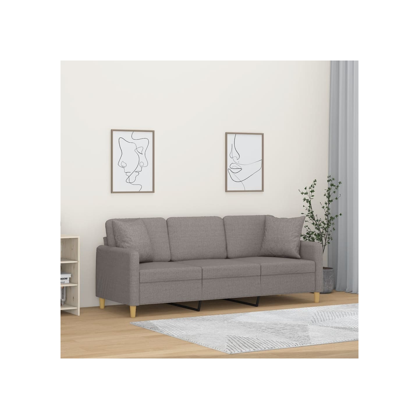 Canapé 3 places avec oreillers décoratifs taupe 180 cm tissu