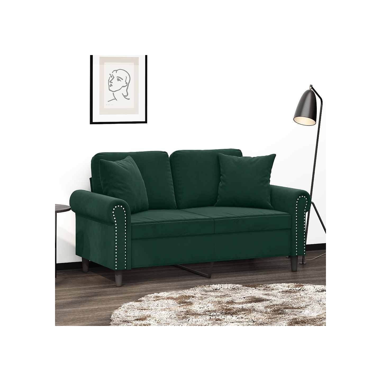 Canapé 2 places avec oreillers vert foncé 120 cm velours