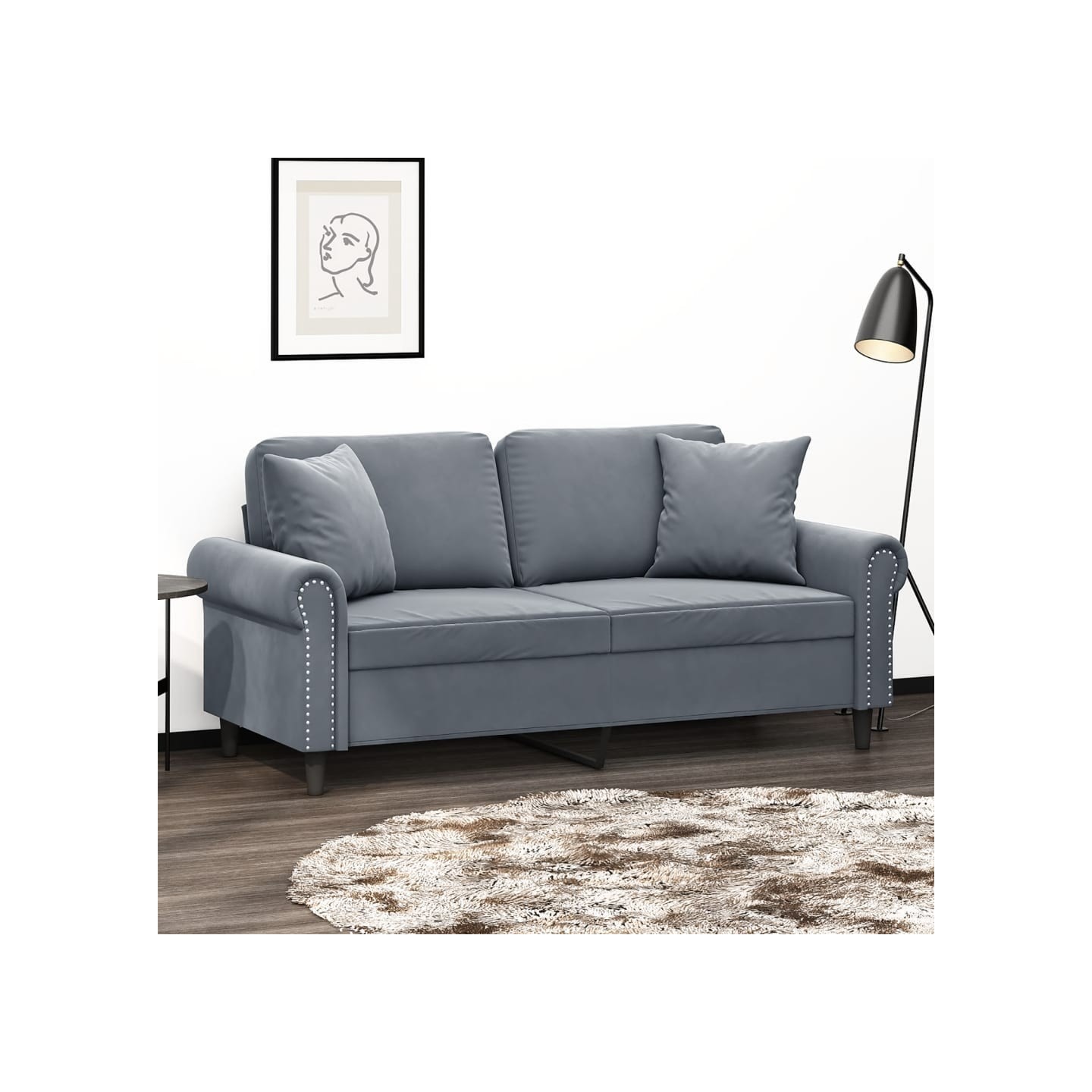 Canapé 2 places avec oreillers gris foncé 140 cm velours