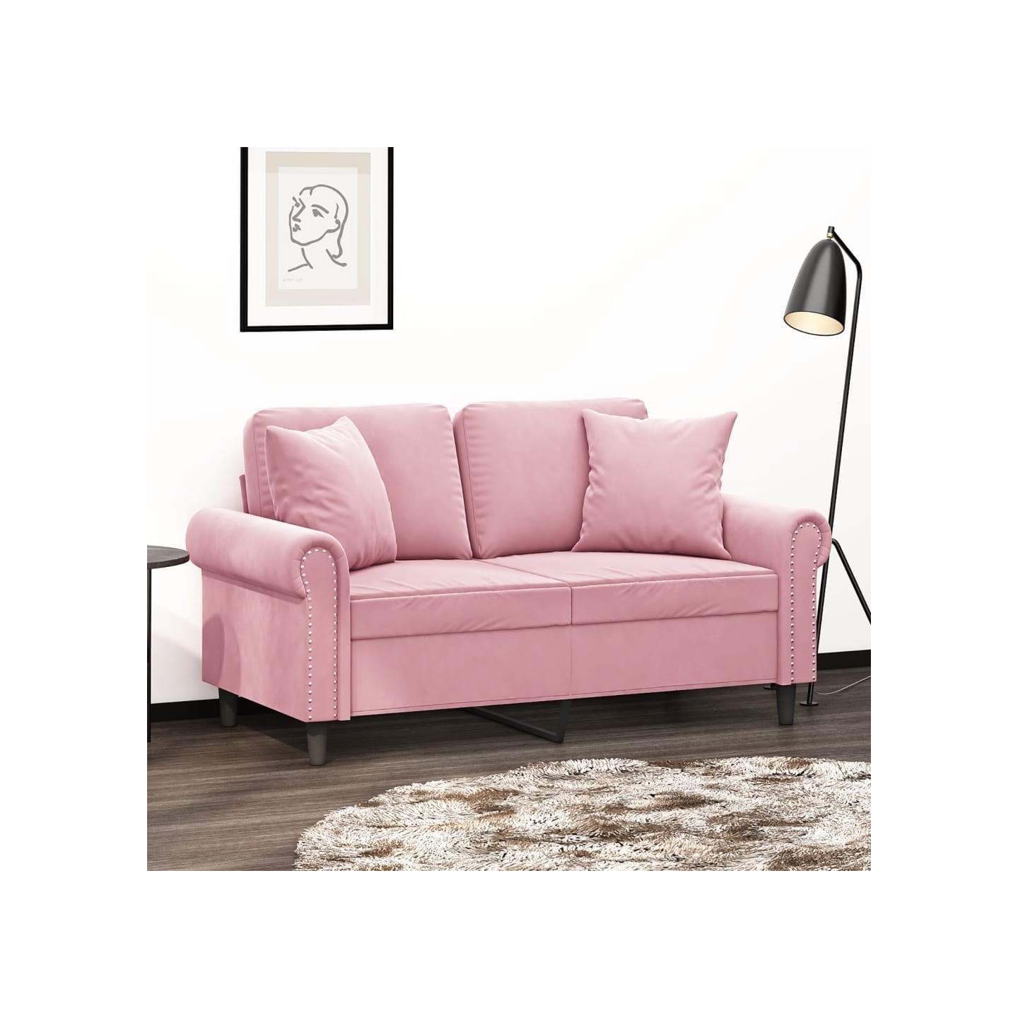Canapé 2 places avec oreillers décoratifs rose 120 cm velours