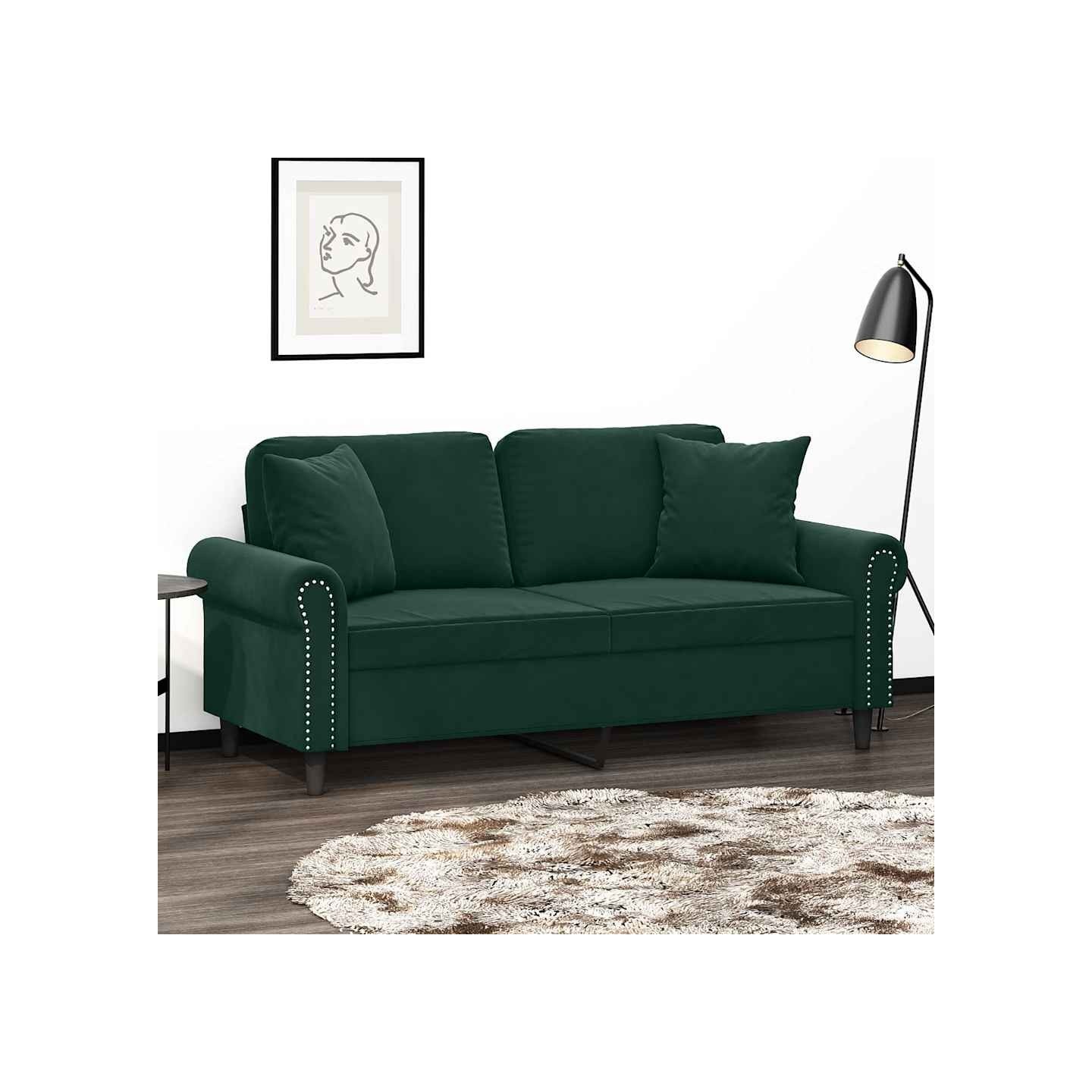 Canapé 2 places avec oreillers vert foncé 140 cm velours