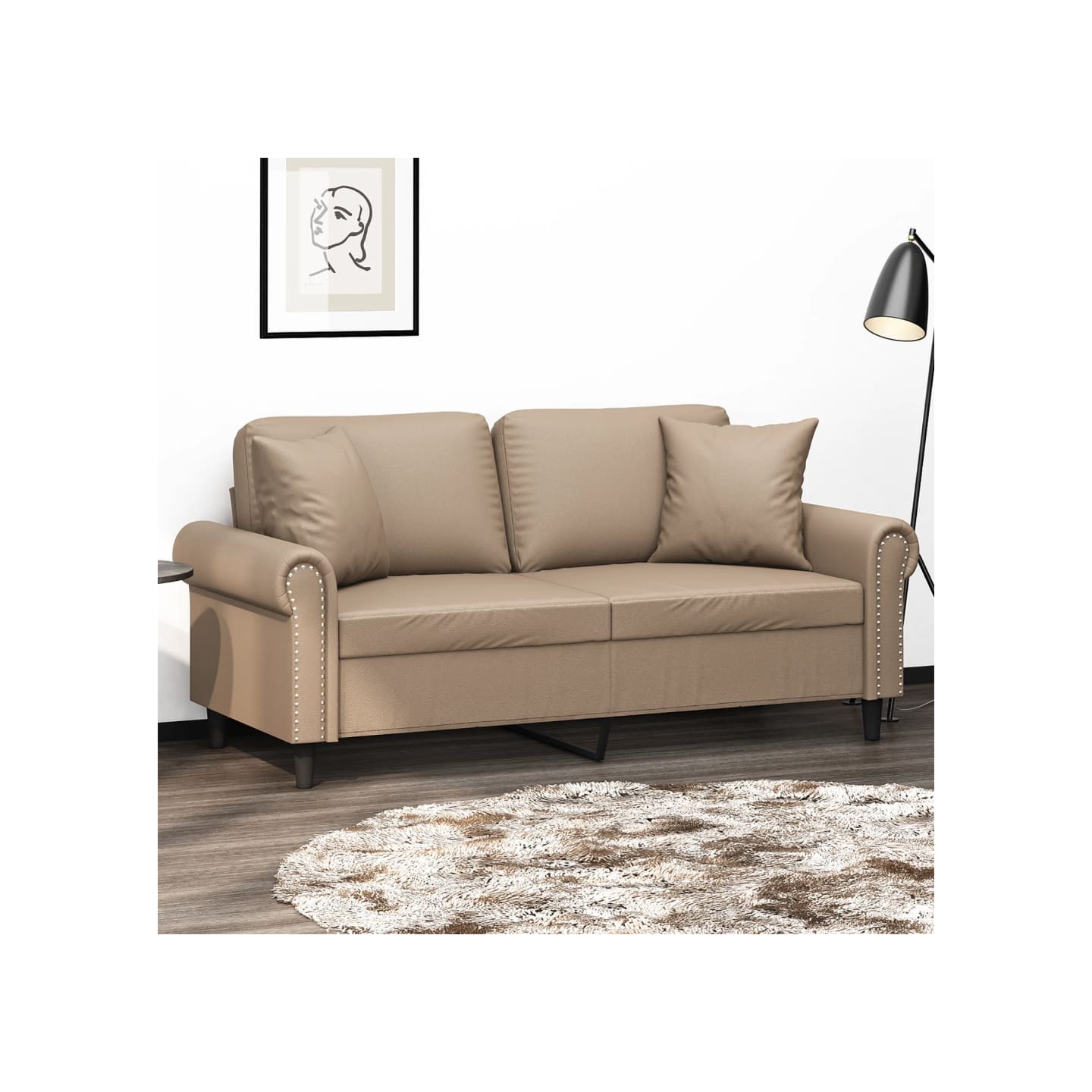 Canapé 2 places avec oreillers cappuccino 140 cm similicuir