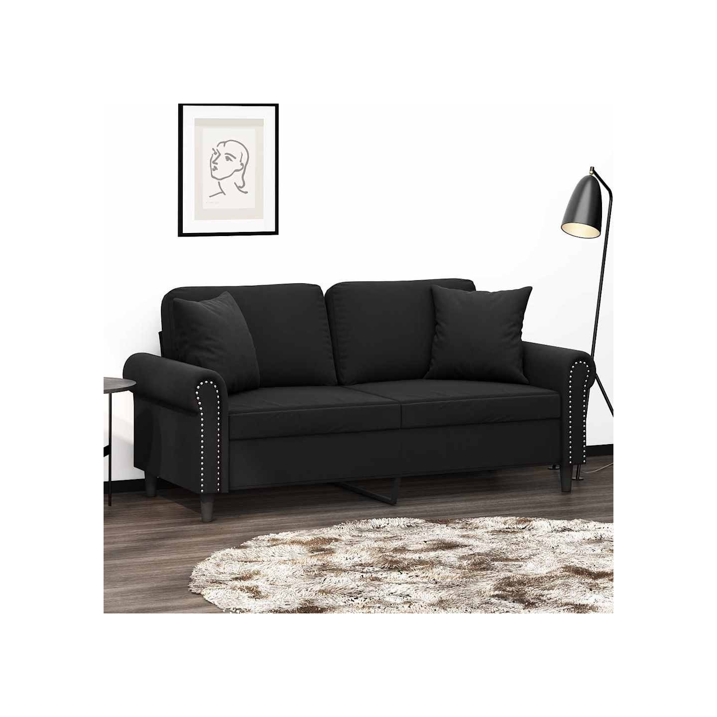 Canapé 2 places avec oreillers décoratifs noir 140 cm velours