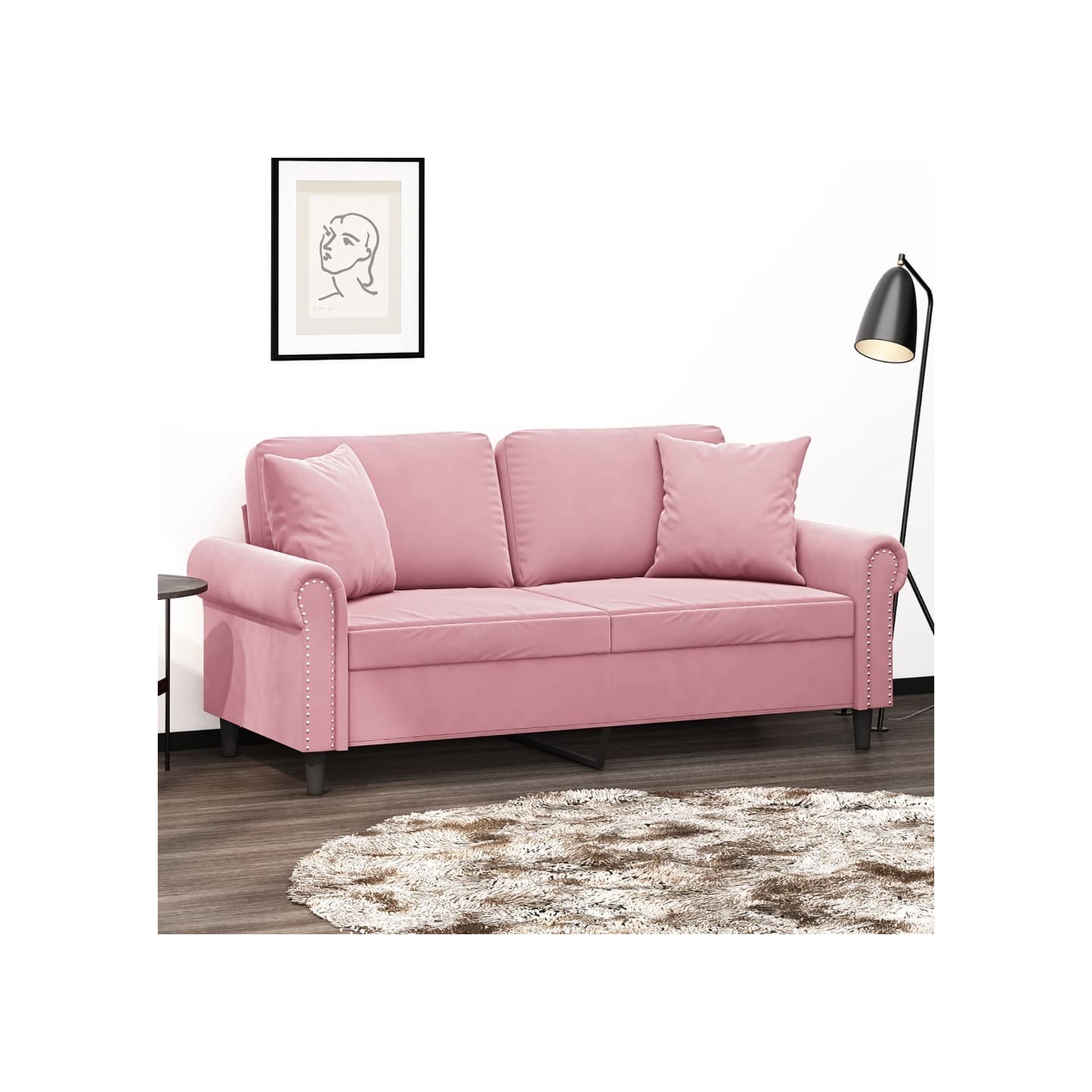 Canapé 2 places avec oreillers décoratifs rose 140 cm velours