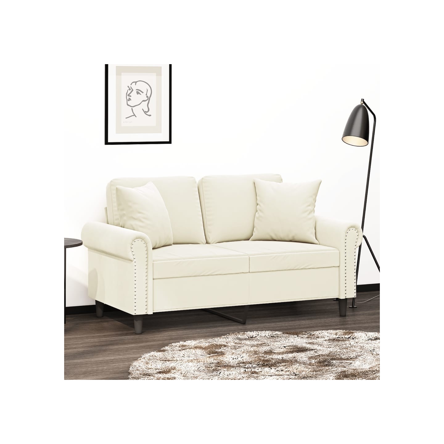 Canapé 2 places avec oreillers décoratifs crème 120 cm velours